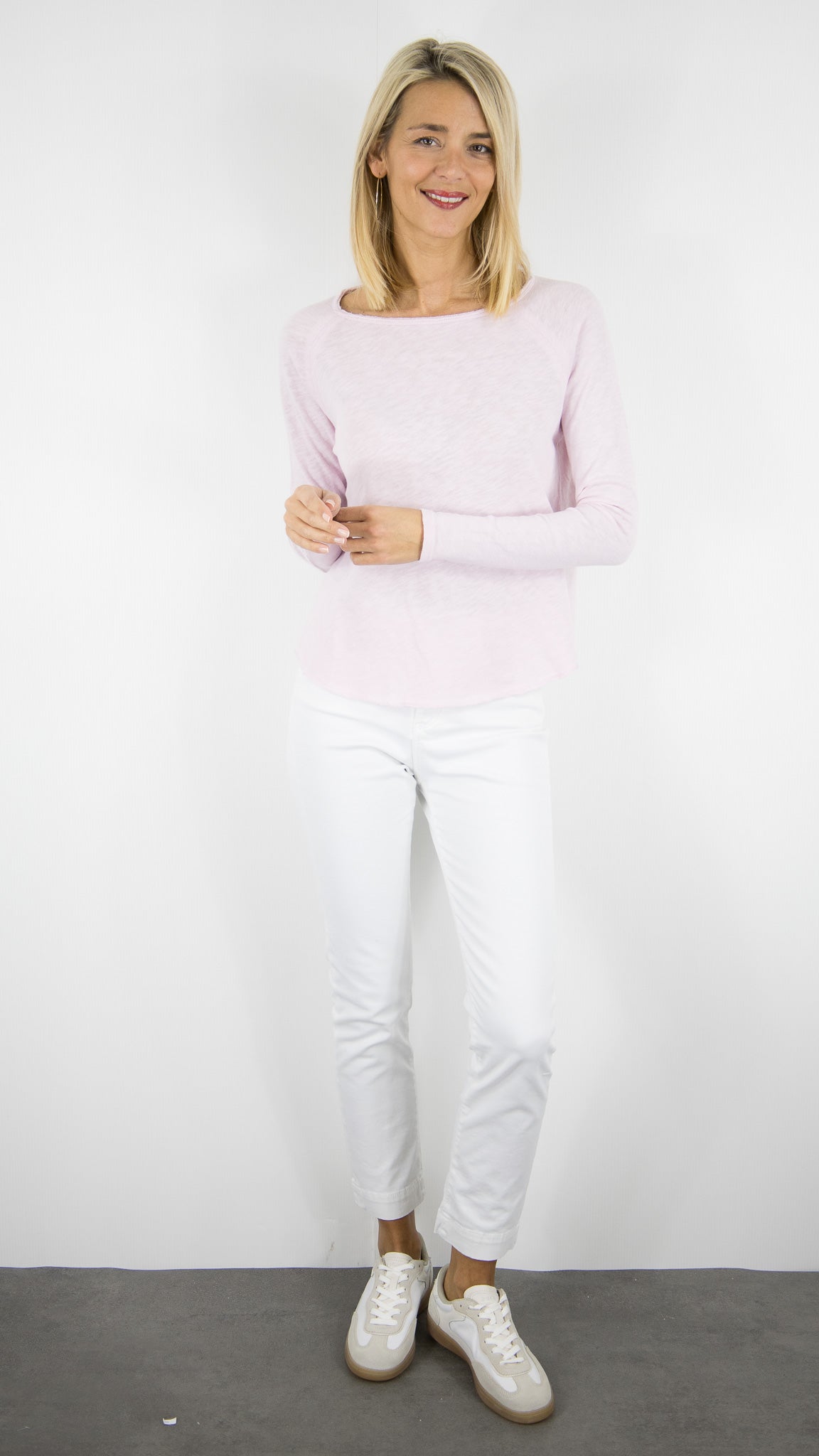 TEE-SHIRT COL BATEAU MANCHES LONGUES EN COTON POUR FEMME SON31G AMERICAN VINTAGE SONOMA#COLOR_GUIMAUVE VINTAGE/ROSE