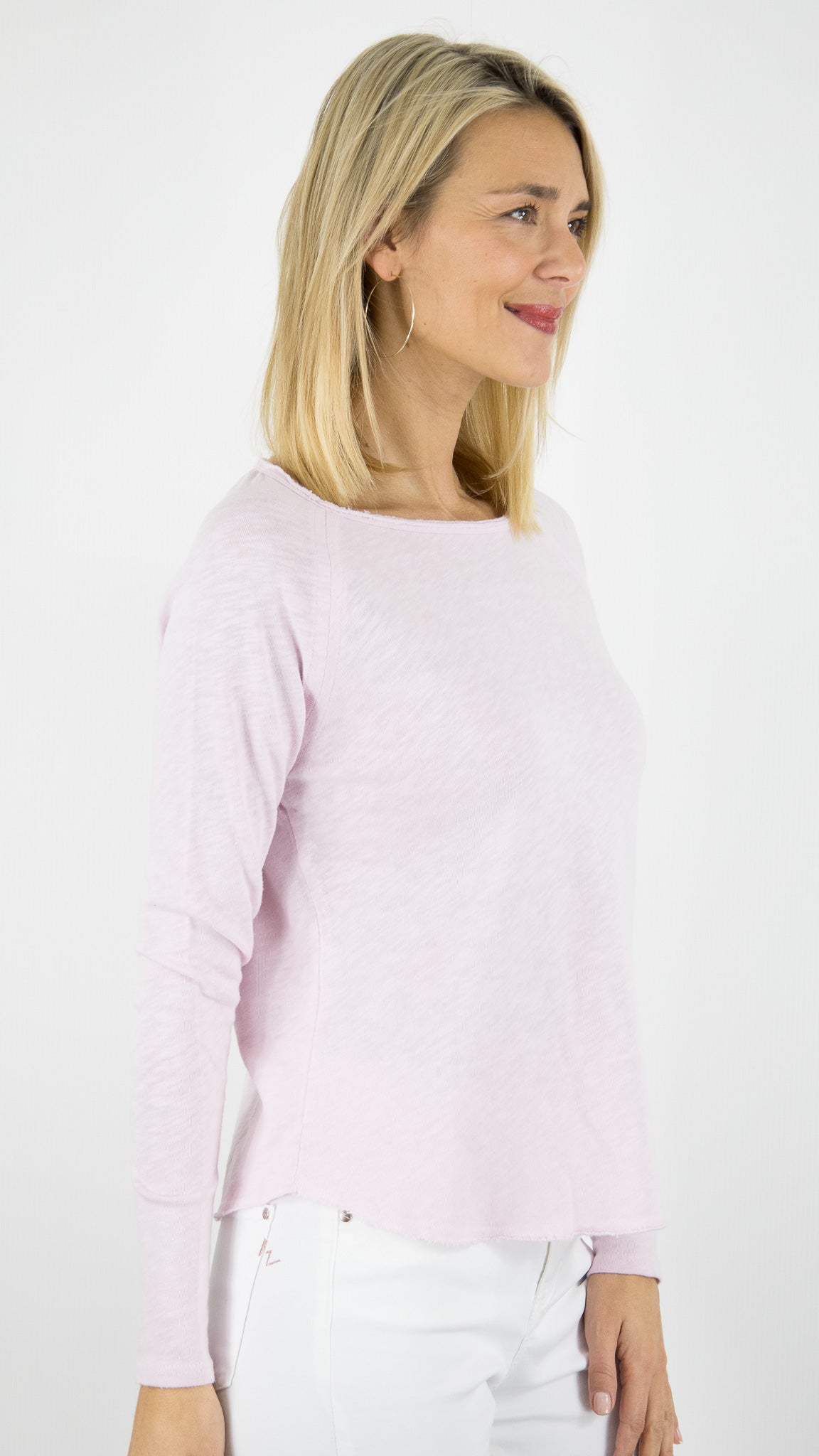 TEE-SHIRT COL BATEAU MANCHES LONGUES EN COTON POUR FEMME SON31G AMERICAN VINTAGE SONOMA#COLOR_GUIMAUVE VINTAGE/ROSE