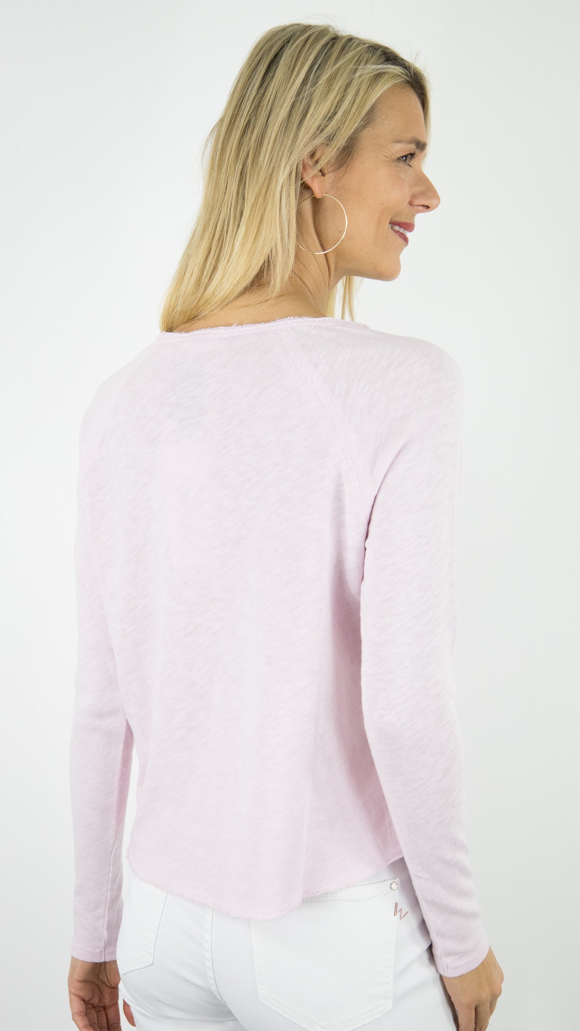 TEE-SHIRT COL BATEAU MANCHES LONGUES EN COTON POUR FEMME SON31G AMERICAN VINTAGE SONOMA#COLOR_GUIMAUVE VINTAGE/ROSE