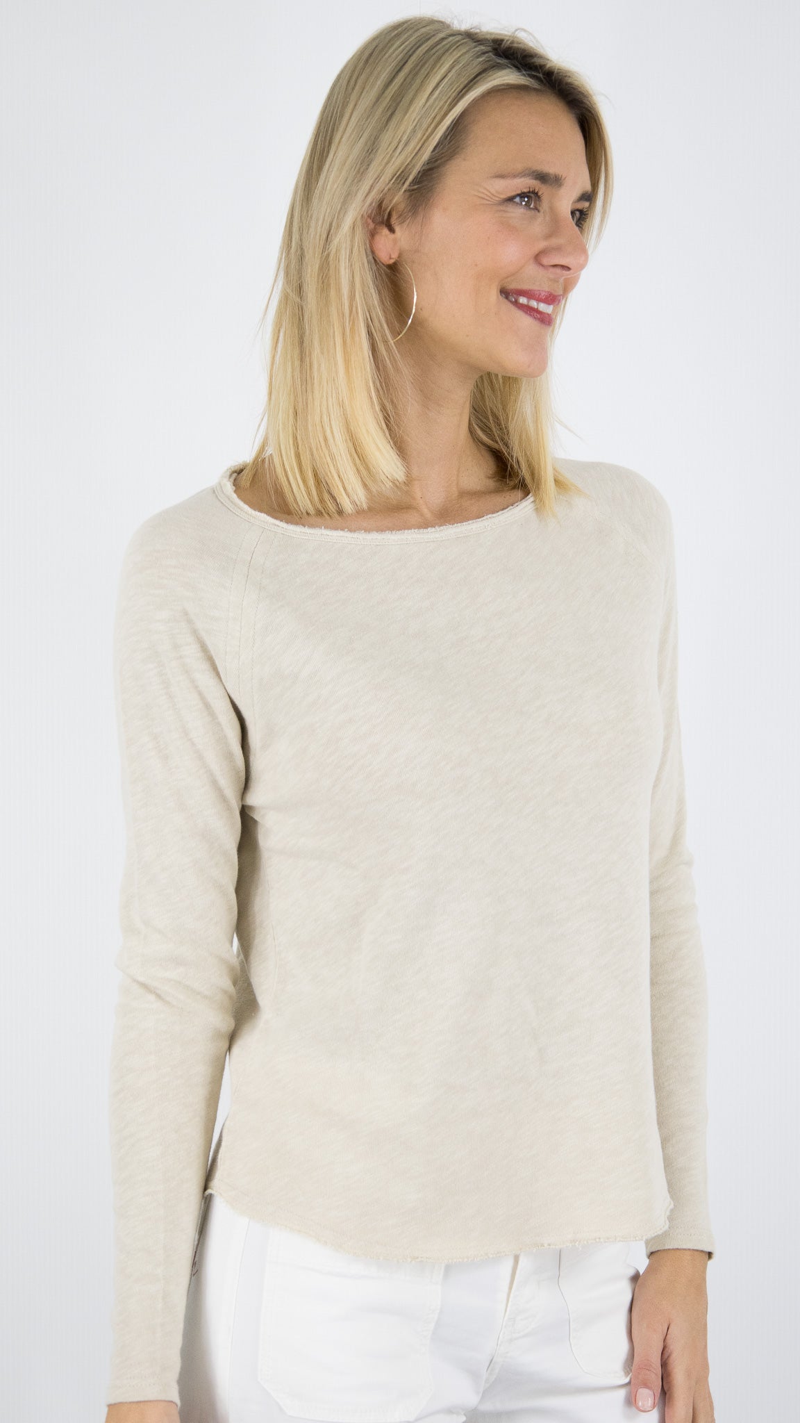 TEE-SHIRT COL BATEAU MANCHES LONGUES EN COTON POUR FEMME SON31G AMERICAN VINTAGE SONOMA#COLOR_MASTIC VINTAGE/BEIGE