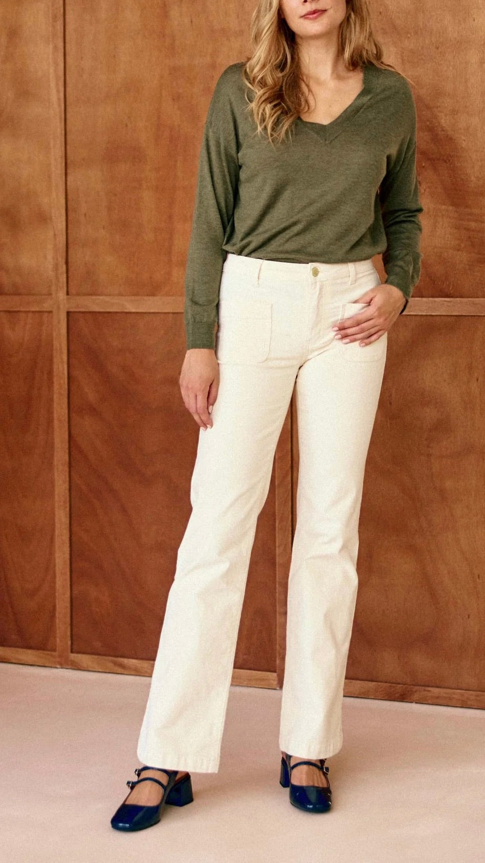PANTALON FLARE EN VELPOURS POUR FEMME LA PETITE ETOILE SONNY PANTALON#COLOR_11/ECRU