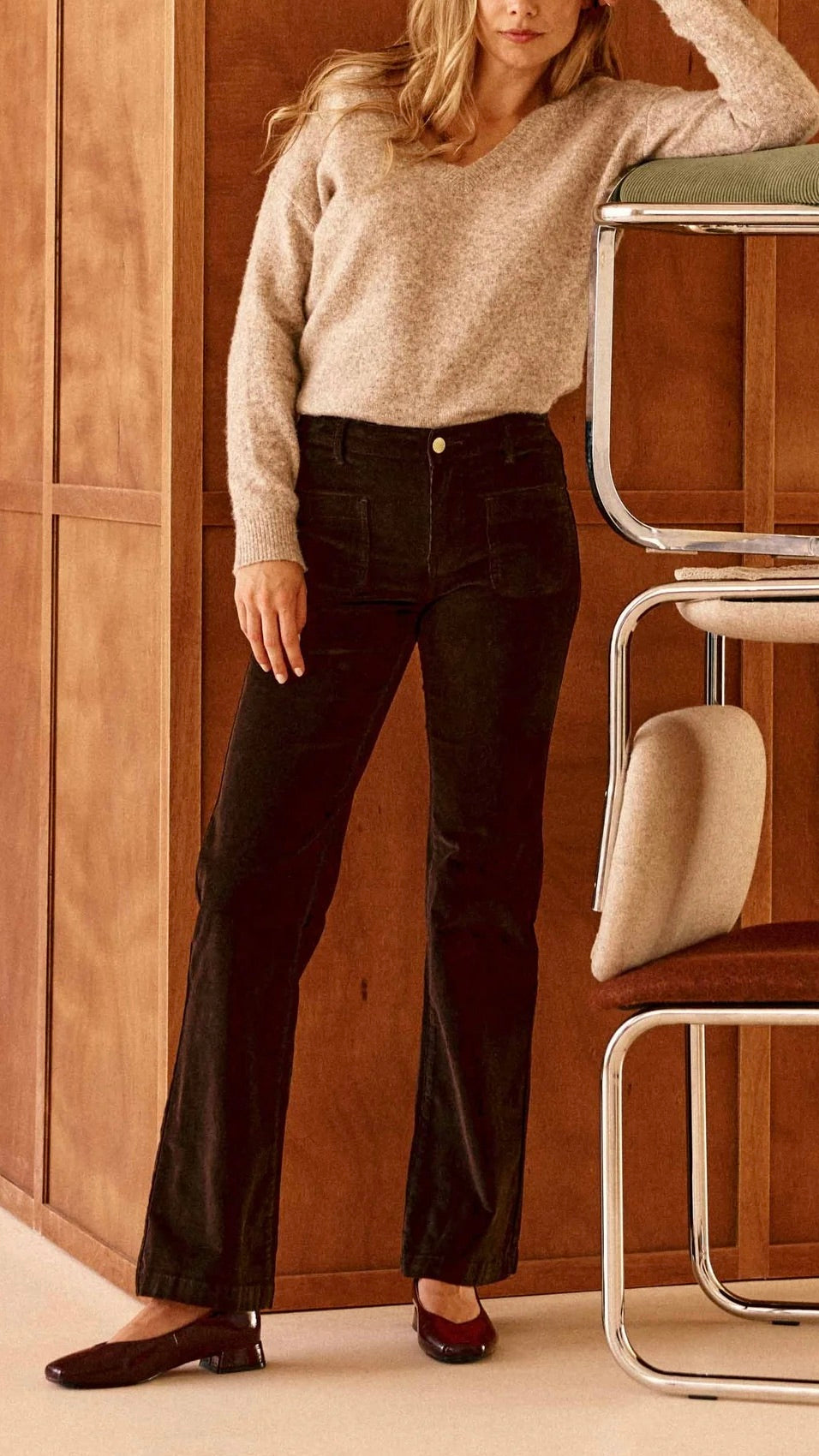 PANTALON FLARE EN VELPOURS POUR FEMME LA PETITE ETOILE SONNY PANTALON#COLOR_16/MARRON