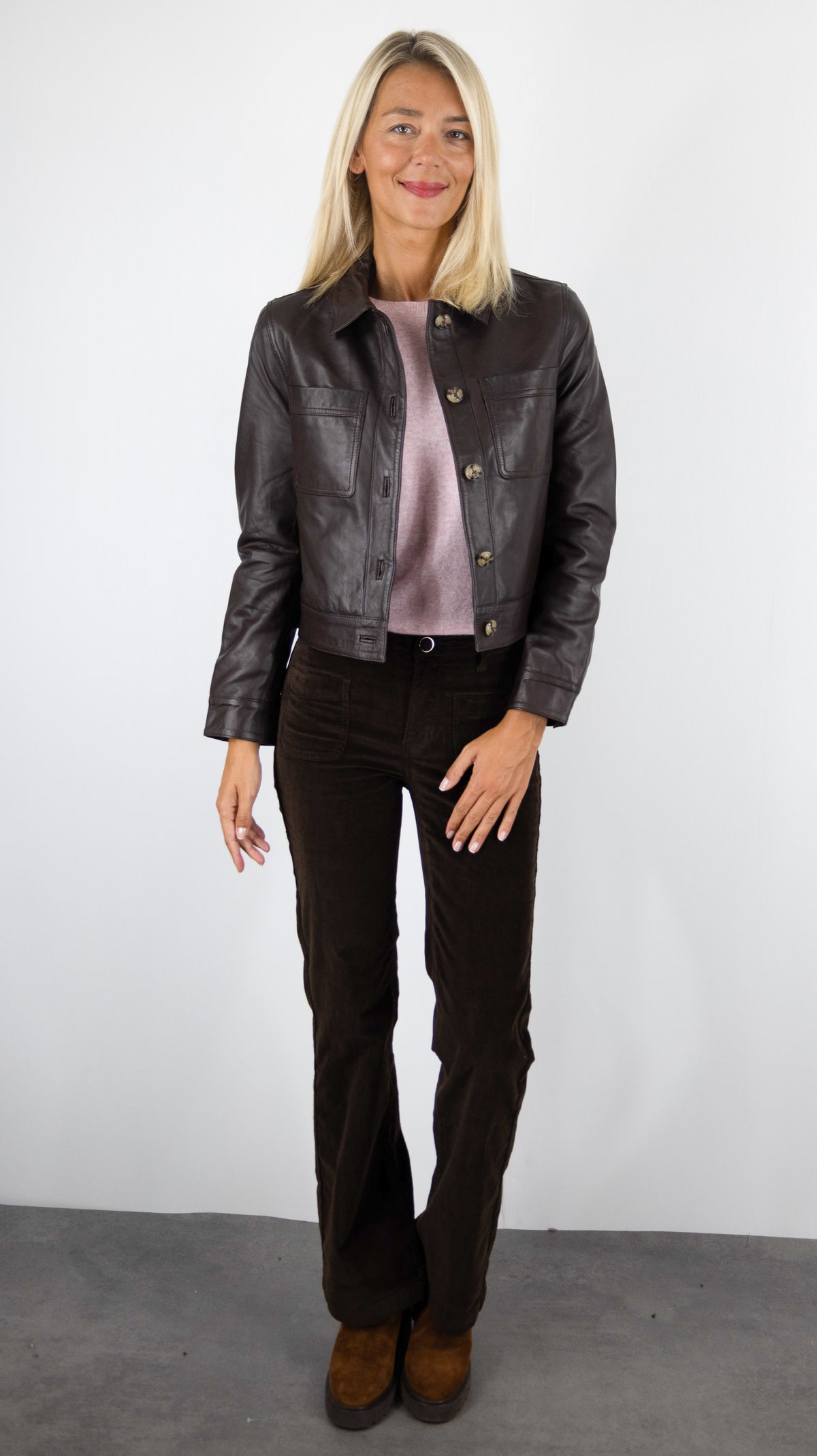 VESTE EN CUIR VIRGINIA LA PETITE ETOILE POUR FEMME MARRON