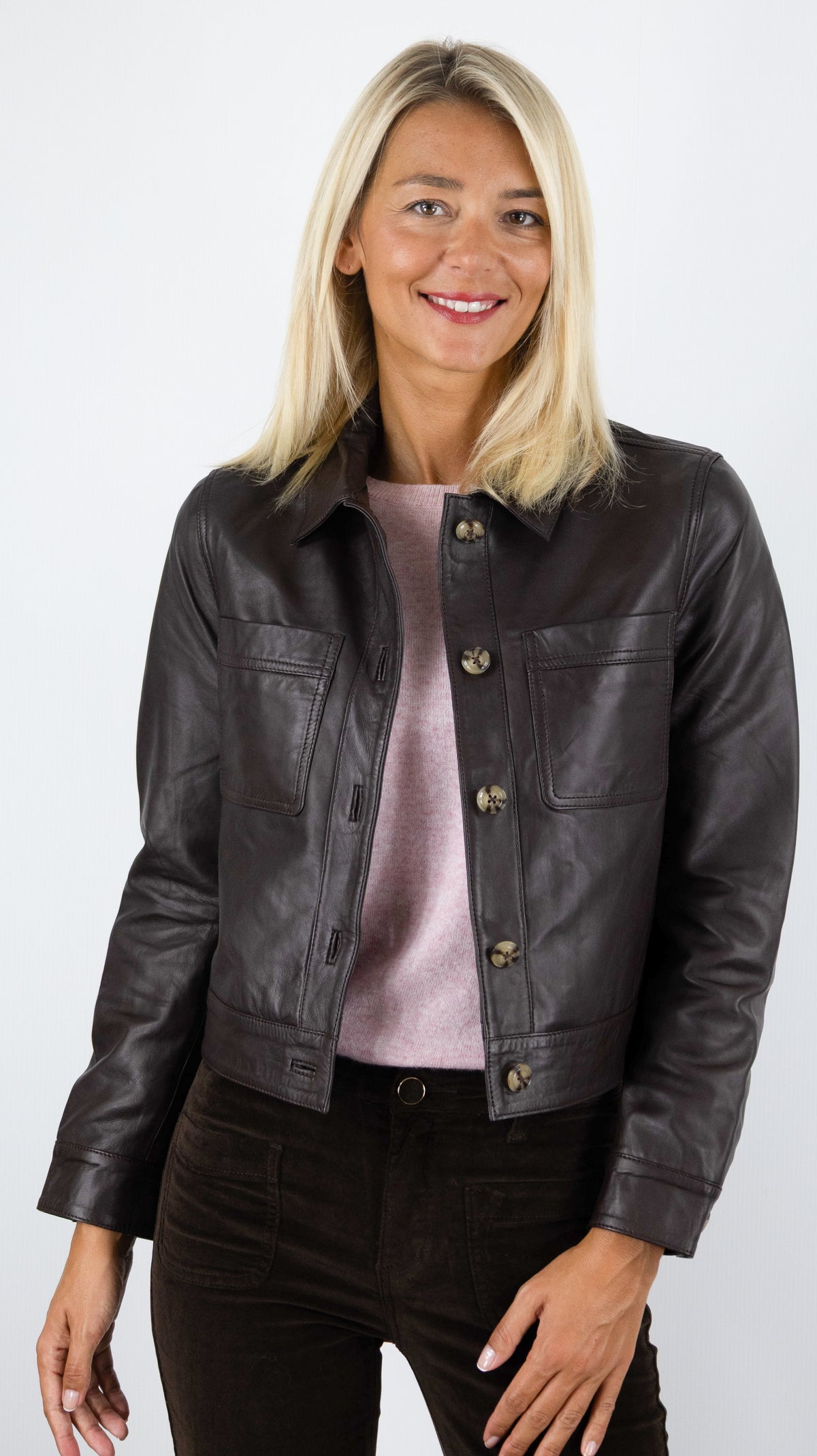 VESTE EN CUIR VIRGINIA LA PETITE ETOILE POUR FEMME MARRON