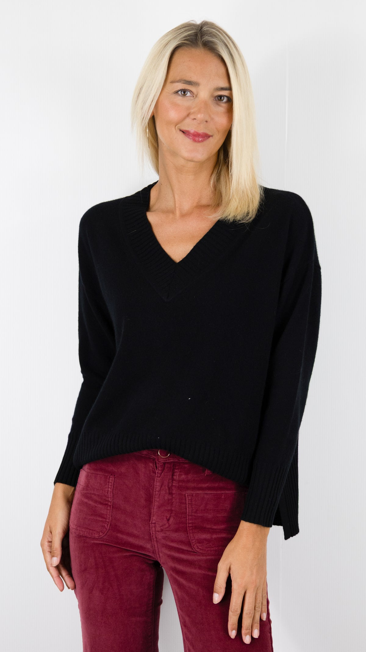 PULL COL V AMPLE POUR FEMME ESTHEME CKH715C#COLOR_6148/NOIR