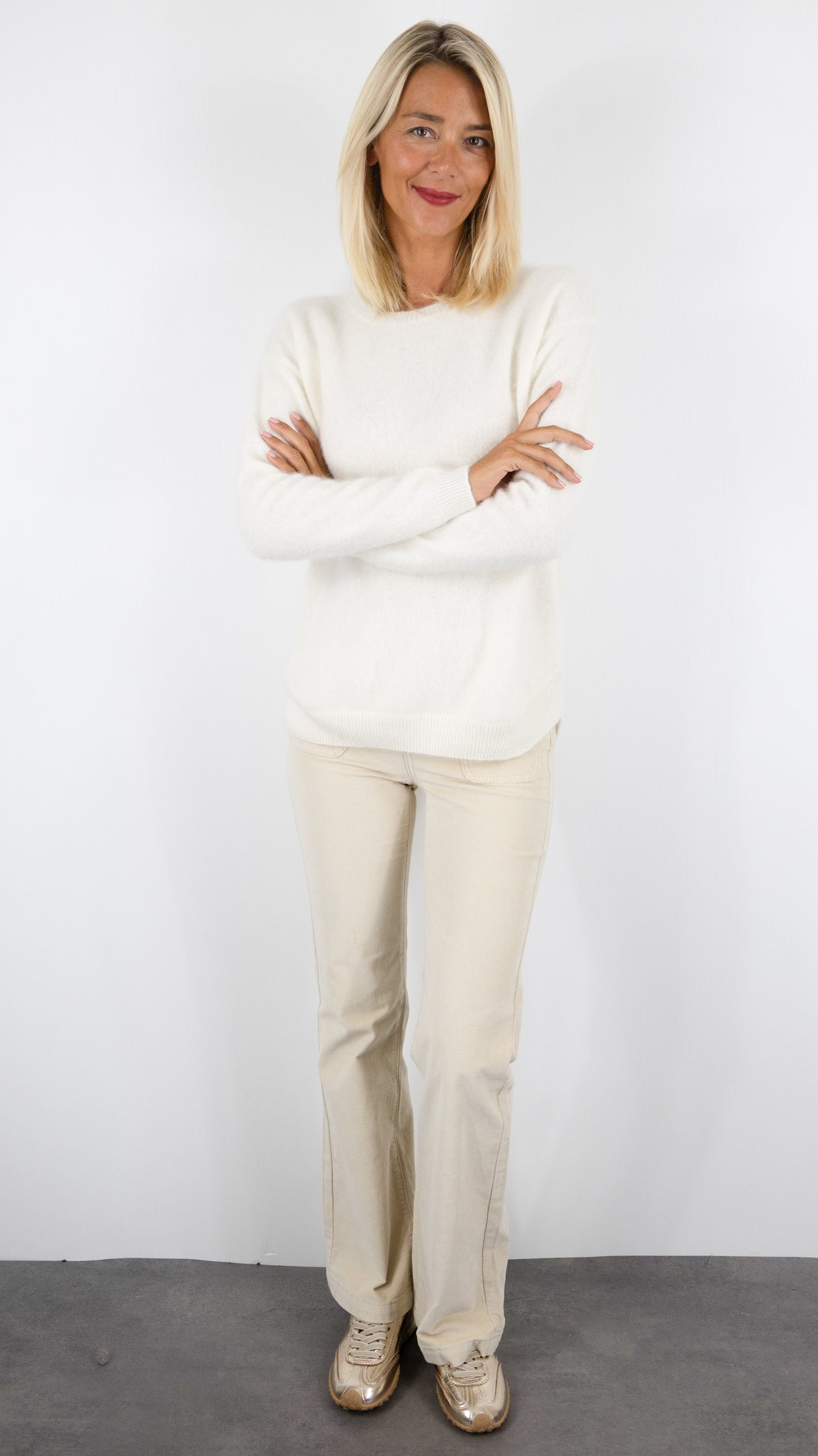 PULL COL ROND EN RACCOON POUR FEMME ESTHEME WES23A12HR-1#COLOR_8322/CREME ECRU