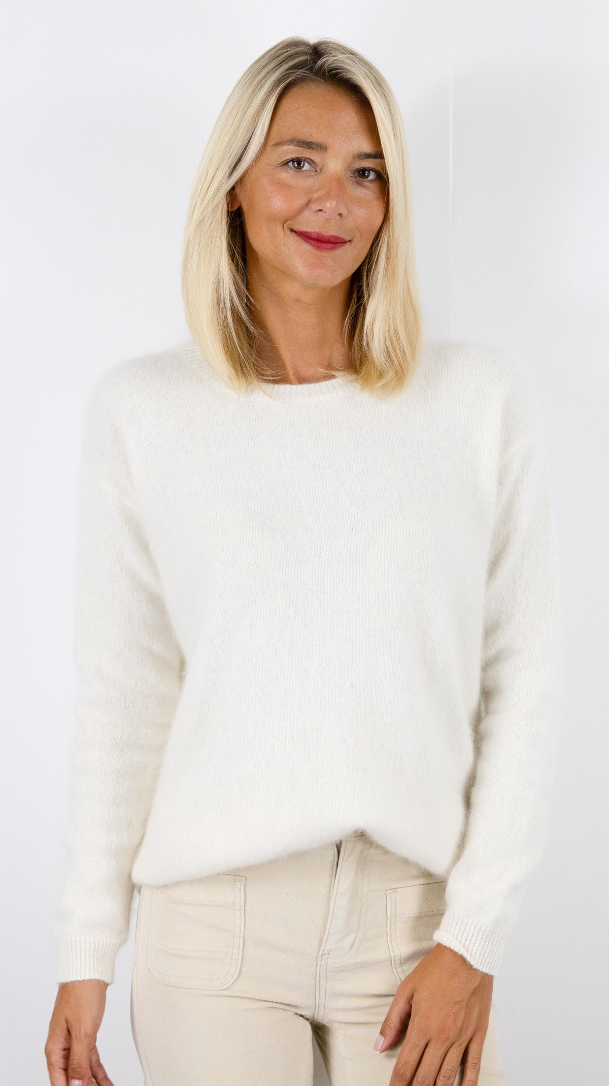 PULL COL ROND EN RACCOON POUR FEMME ESTHEME WES23A12HR-1#COLOR_8322/CREME ECRU