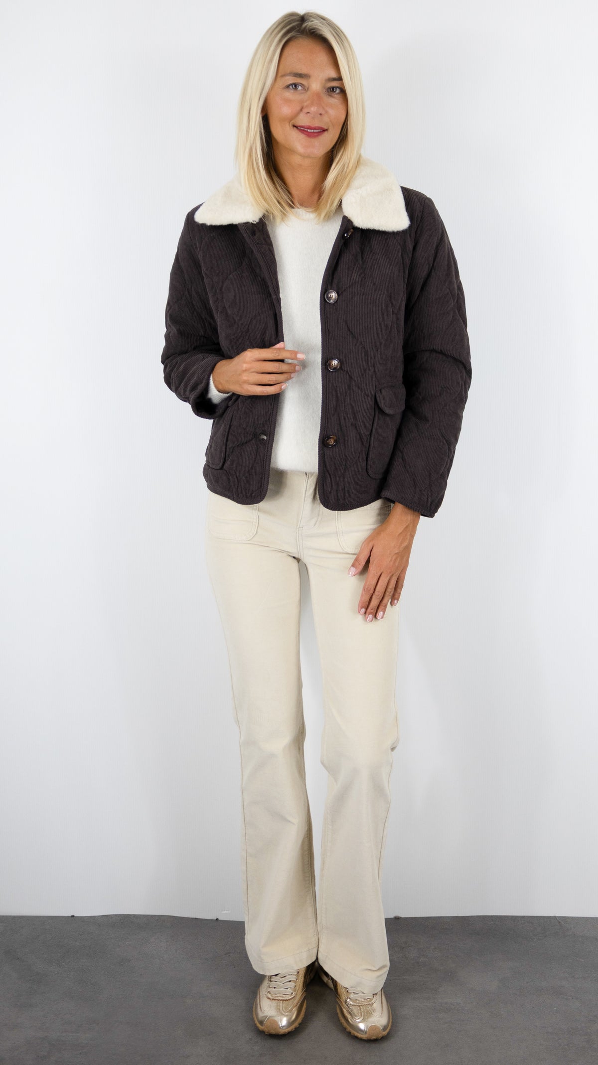 MANTEAU COURT EN VELOURS COL FAUSSE FOURRURE POUR FEMME MARRON LA PETITE ETOILE NATTIA