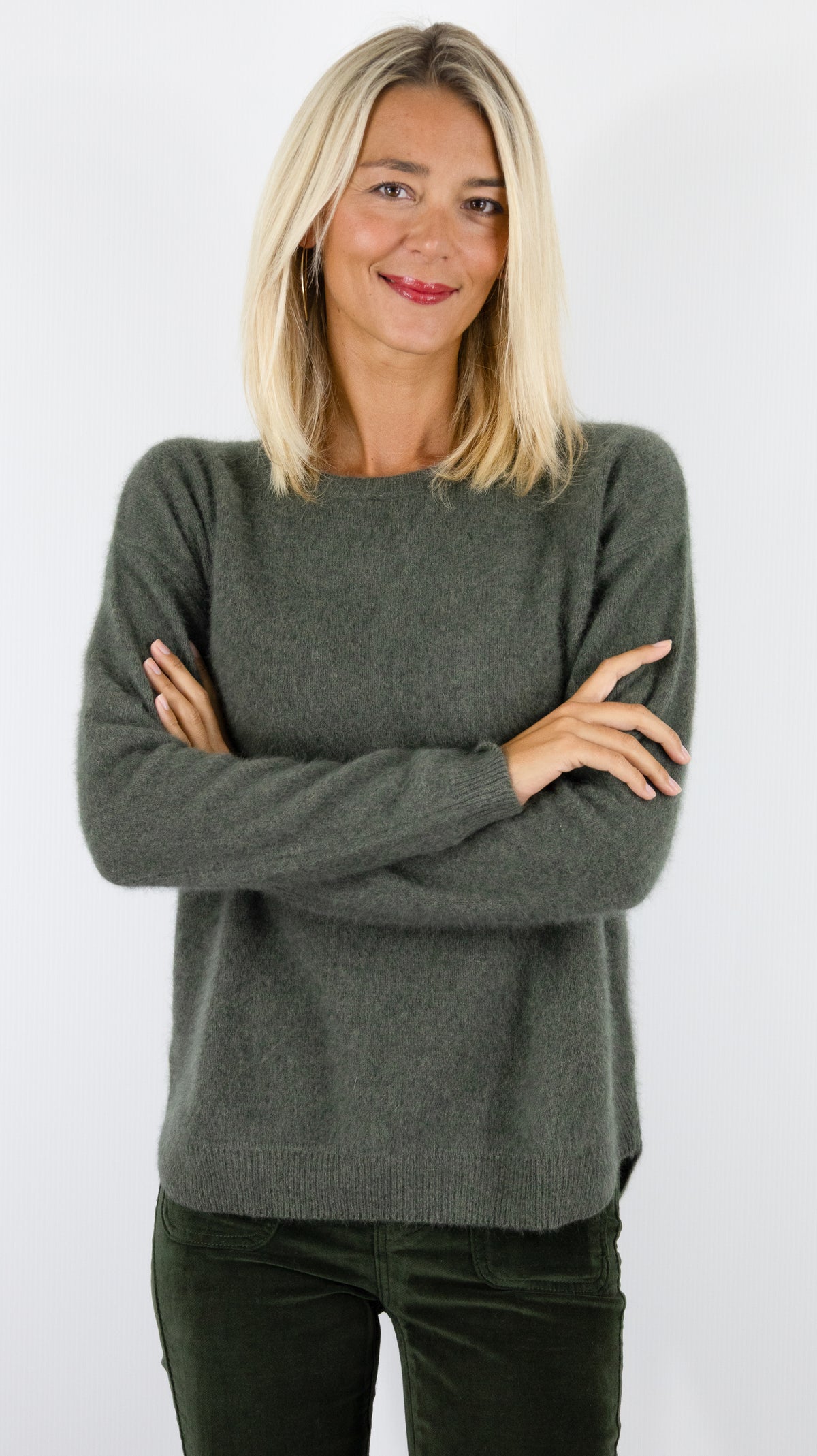 PULL COL V AMPLE POUR FEMME ESTHEME CKH715C#COLOR_2109/VEGETAL KAKI