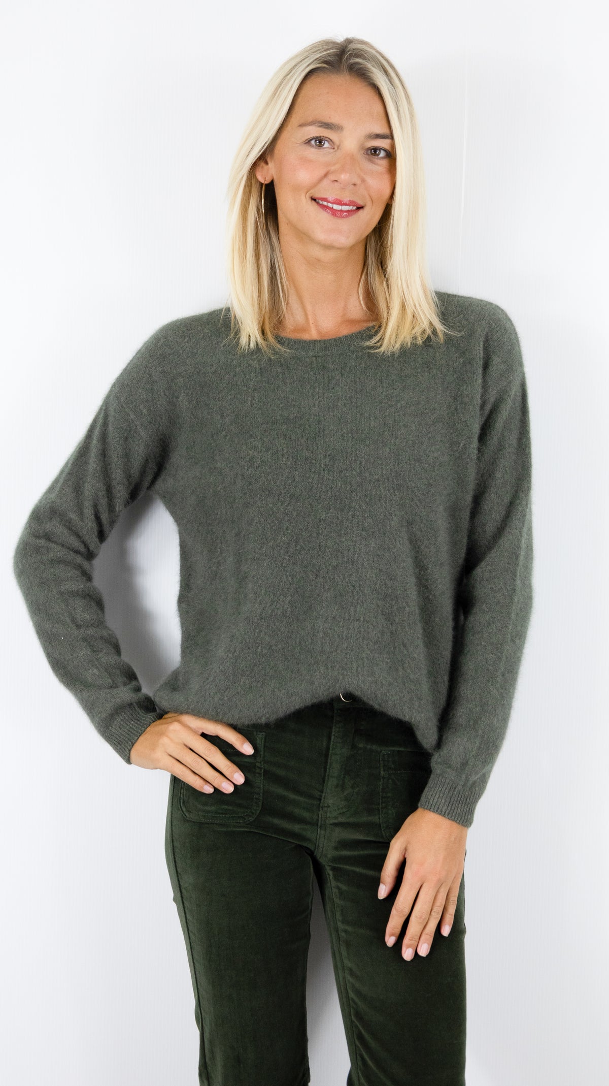 PULL COL V AMPLE POUR FEMME ESTHEME CKH715C#COLOR_2109/VEGETAL KAKI