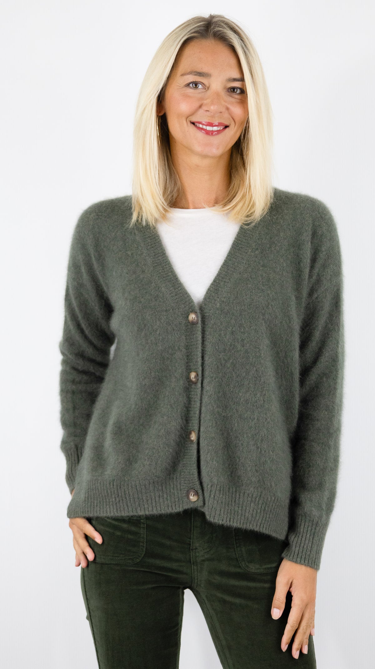 GILET V AMPLE EN RACOON POUR FEMME ESTHEME WES26A74R#COLOR_2109/VEGETAL KAKI
