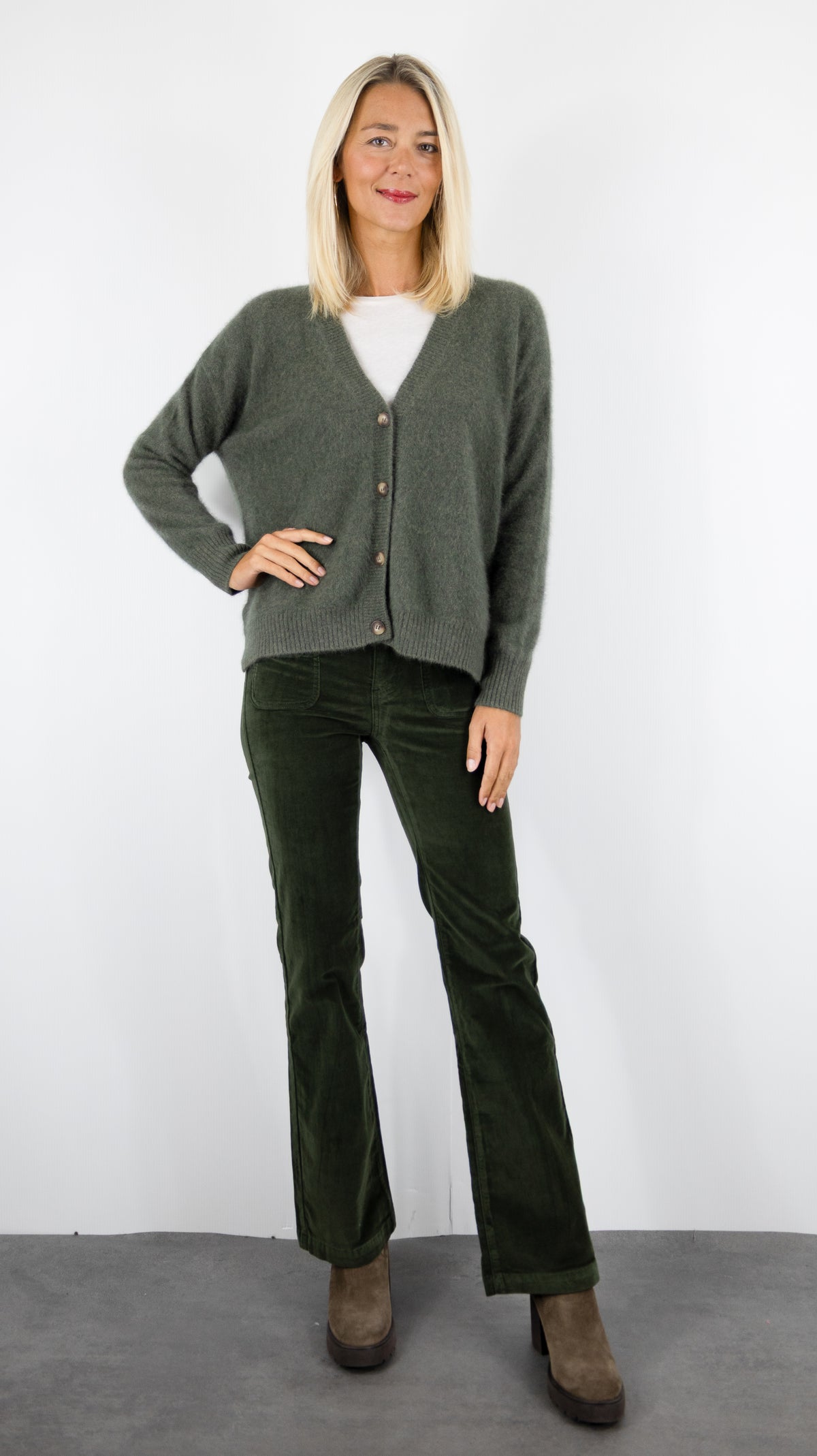 GILET V AMPLE EN RACOON POUR FEMME ESTHEME WES26A74R#COLOR_2109/VEGETAL KAKI