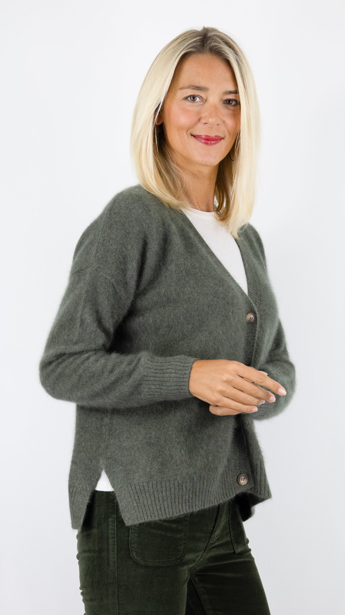 GILET V AMPLE EN RACOON POUR FEMME ESTHEME WES26A74R#COLOR_2109/VEGETAL KAKI