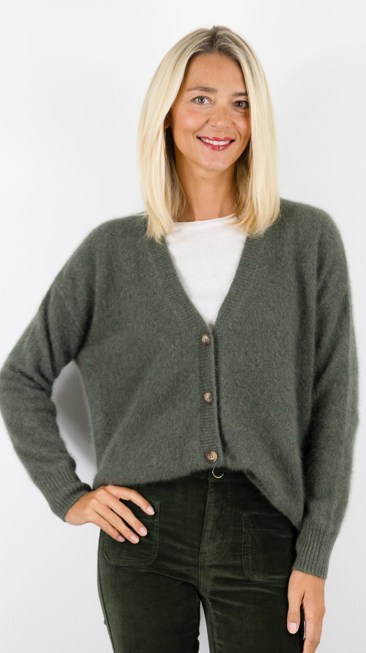GILET V AMPLE EN RACOON POUR FEMME ESTHEME WES26A74R#COLOR_2109/VEGETAL KAKI