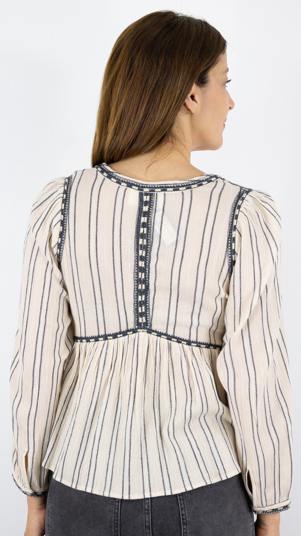 BLOUSE BRODEE RAYEE ECRU ET GRIS BA&SH SUNNY