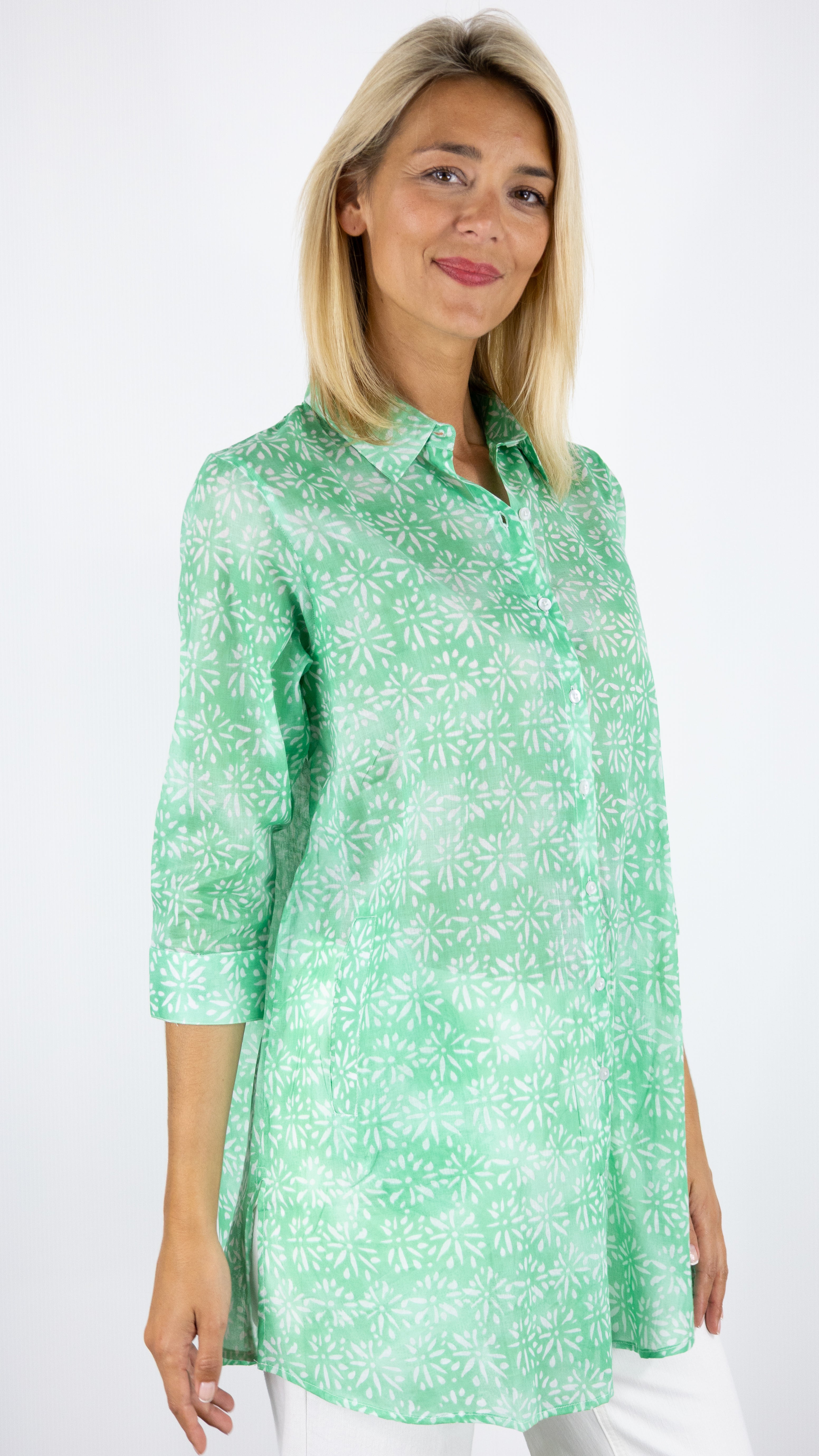 CHEMISE TUNIQUE AMPLE IMPRIMEE EN COTON TERRE ROUGE SX2524#COLOR_501S/ACQUA