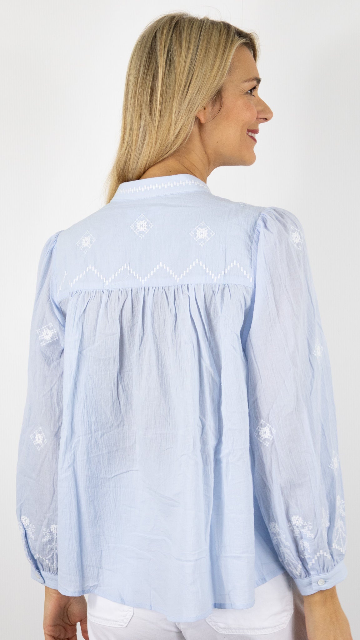 BLOUSE COL ROND IMPRIME BLEU CIEL SZ2611 VOUS