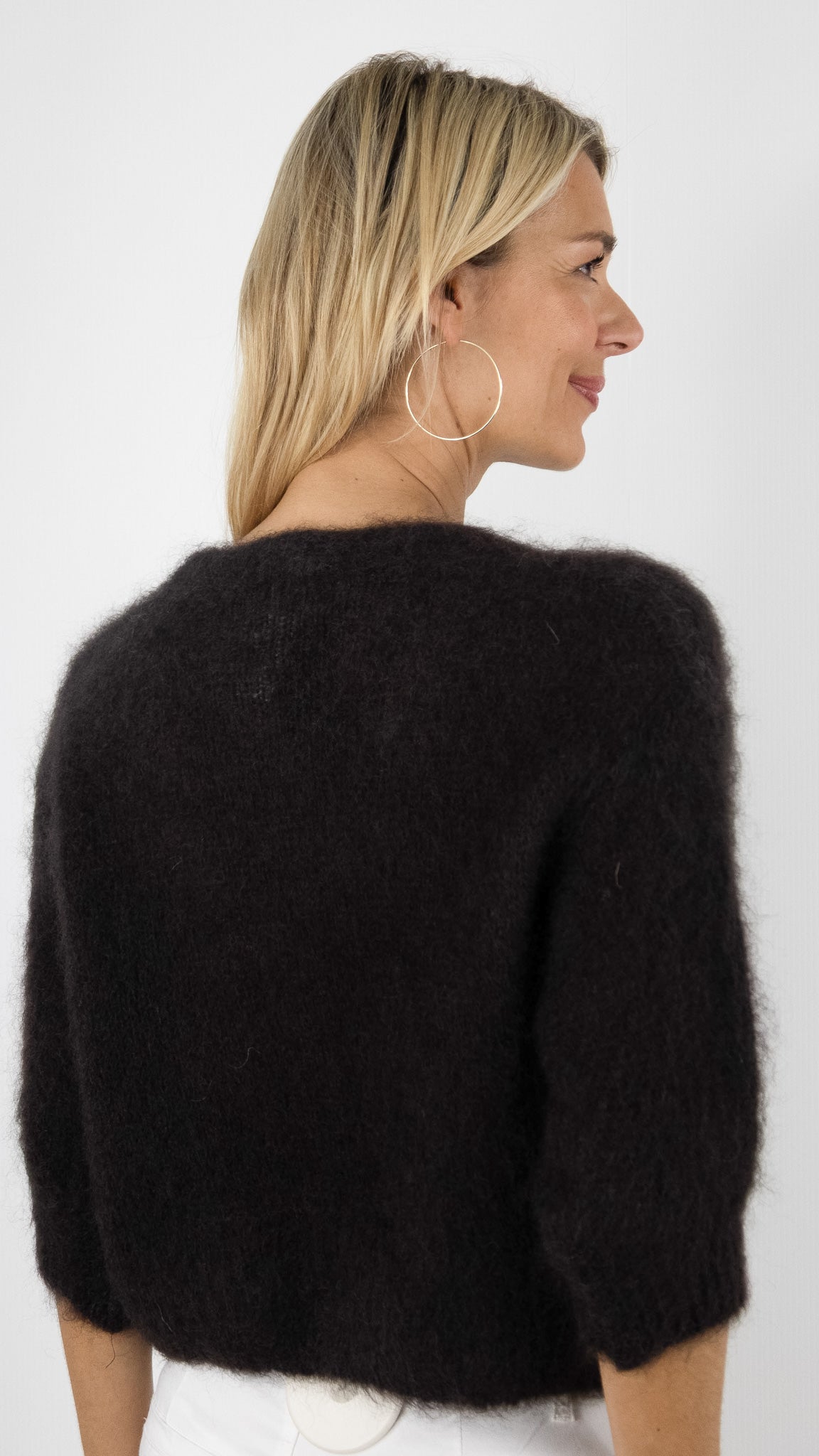 GILET COL V MANCHES 3/4 EN KID MOHAIR POUR FEMME NAIS 24233#COLOR_Choco