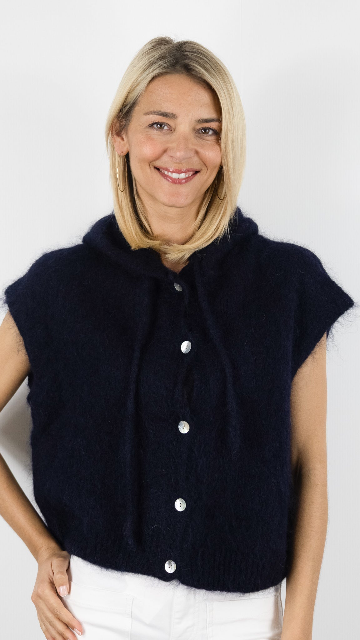 Gilet à capuche boutonné #COLOR_Marine