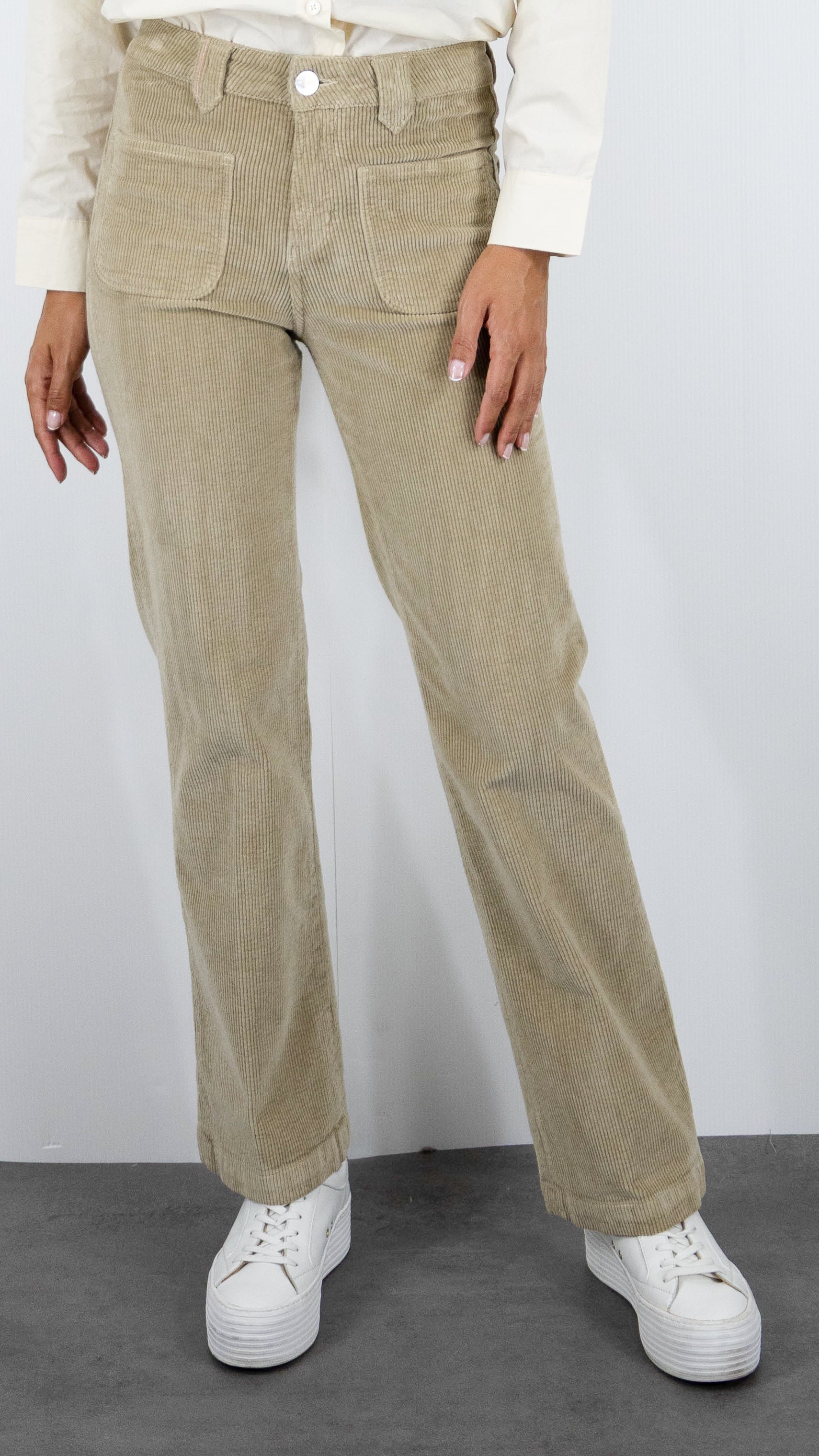 PANTALON FLARE EN VELOURS POUR FEMME ISLOW TINA ORIGINAL CORD#COLOR_ARIDE/BEIGE CLAIR