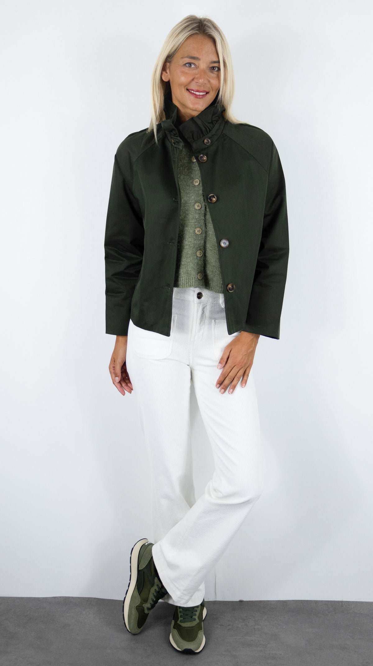 VESTE COL VOLANTE EN COTON POUR FEMME IT HIPPIE G026-692#COLOR_KAKI