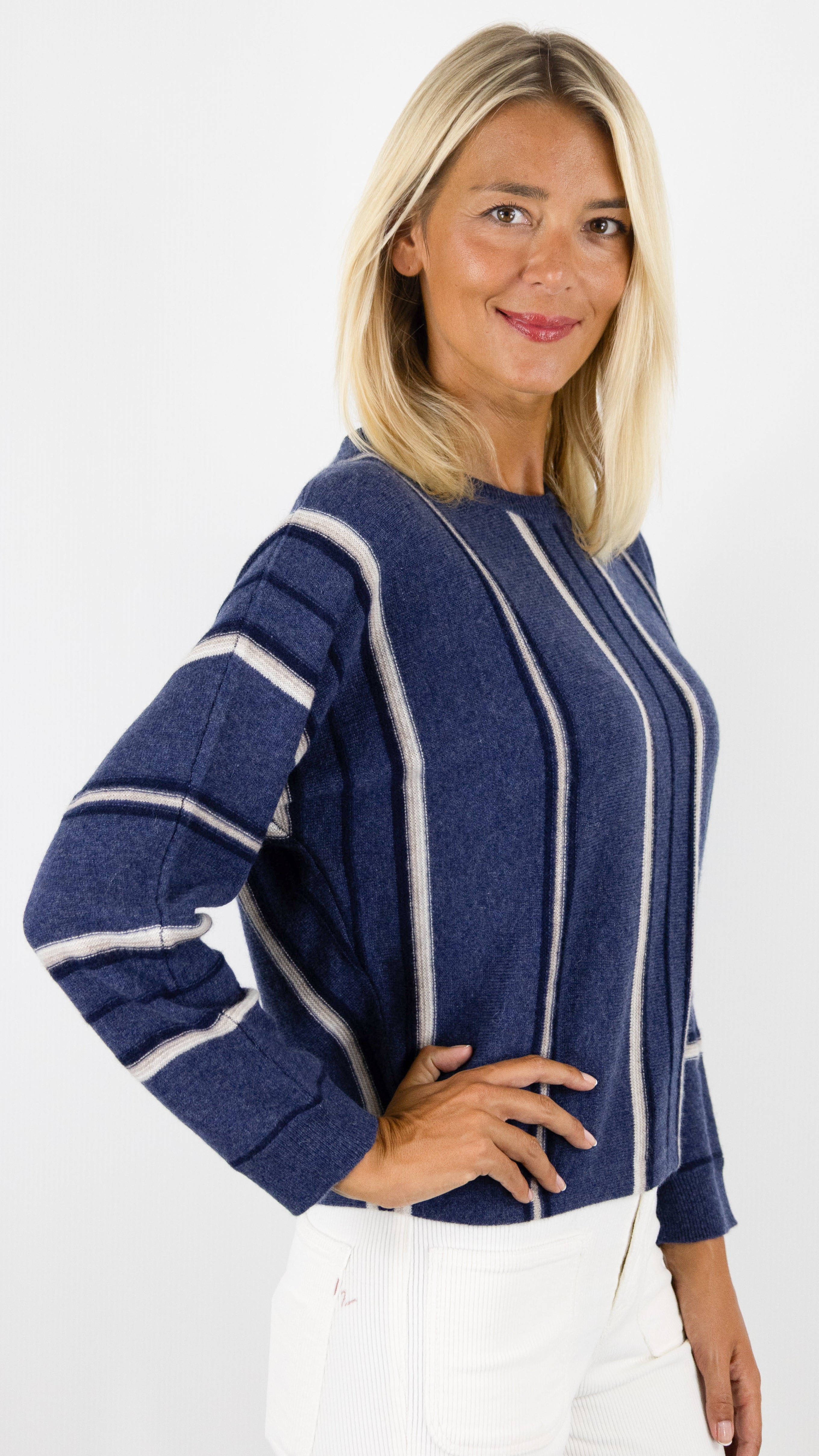 PULL RAYE EN CACHEMIRE POUR FEMME GERARD DAREL RICKI BLEU