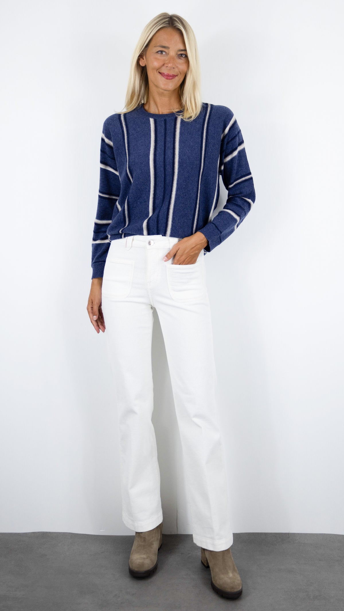PULL RAYE EN CACHEMIRE POUR FEMME GERARD DAREL RICKI BLEU