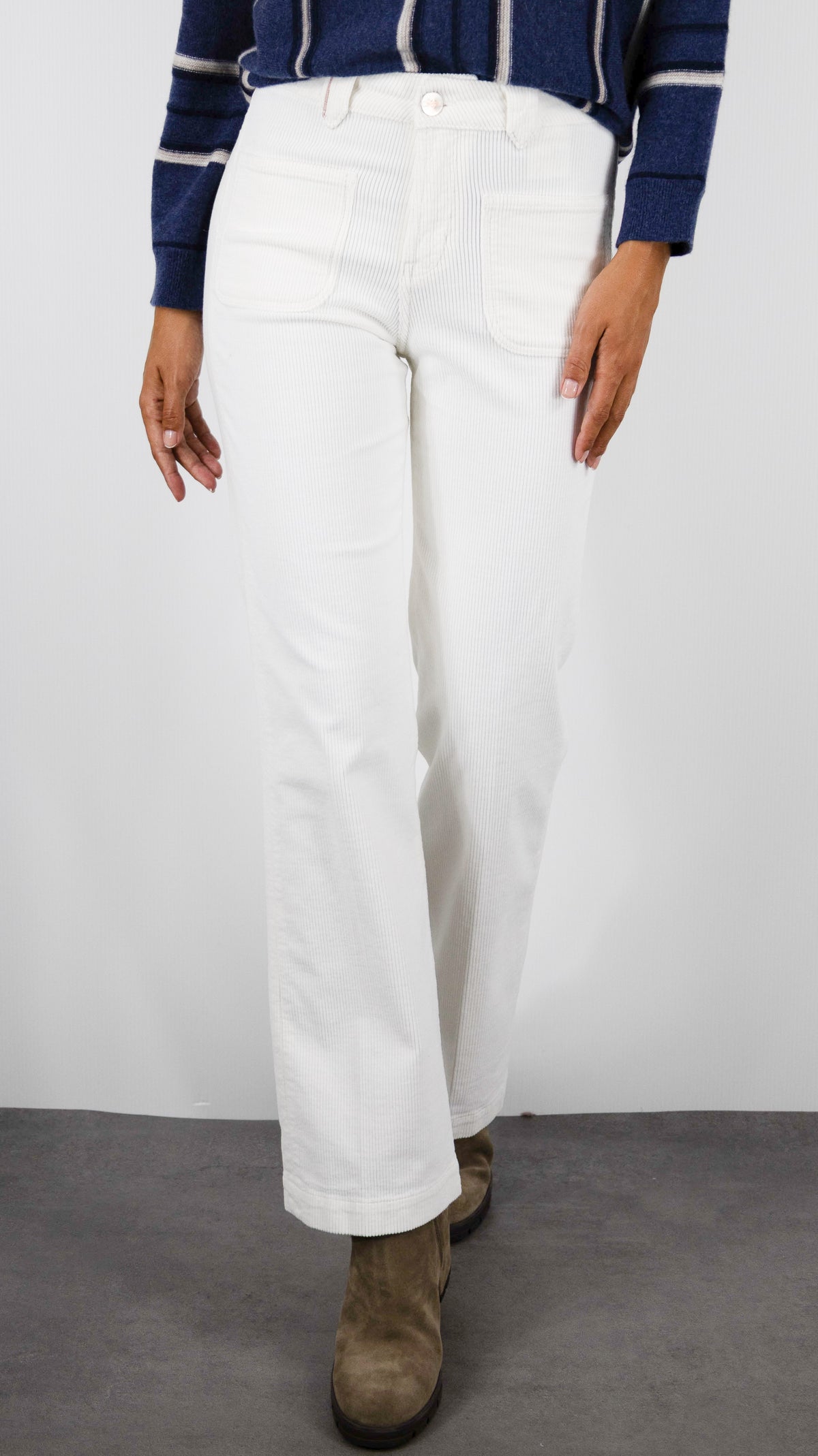 PANTALON FLARE EN VELOURS POUR FEMME ISLOW TINA ORIGINAL CORD#COLOR_ECRU