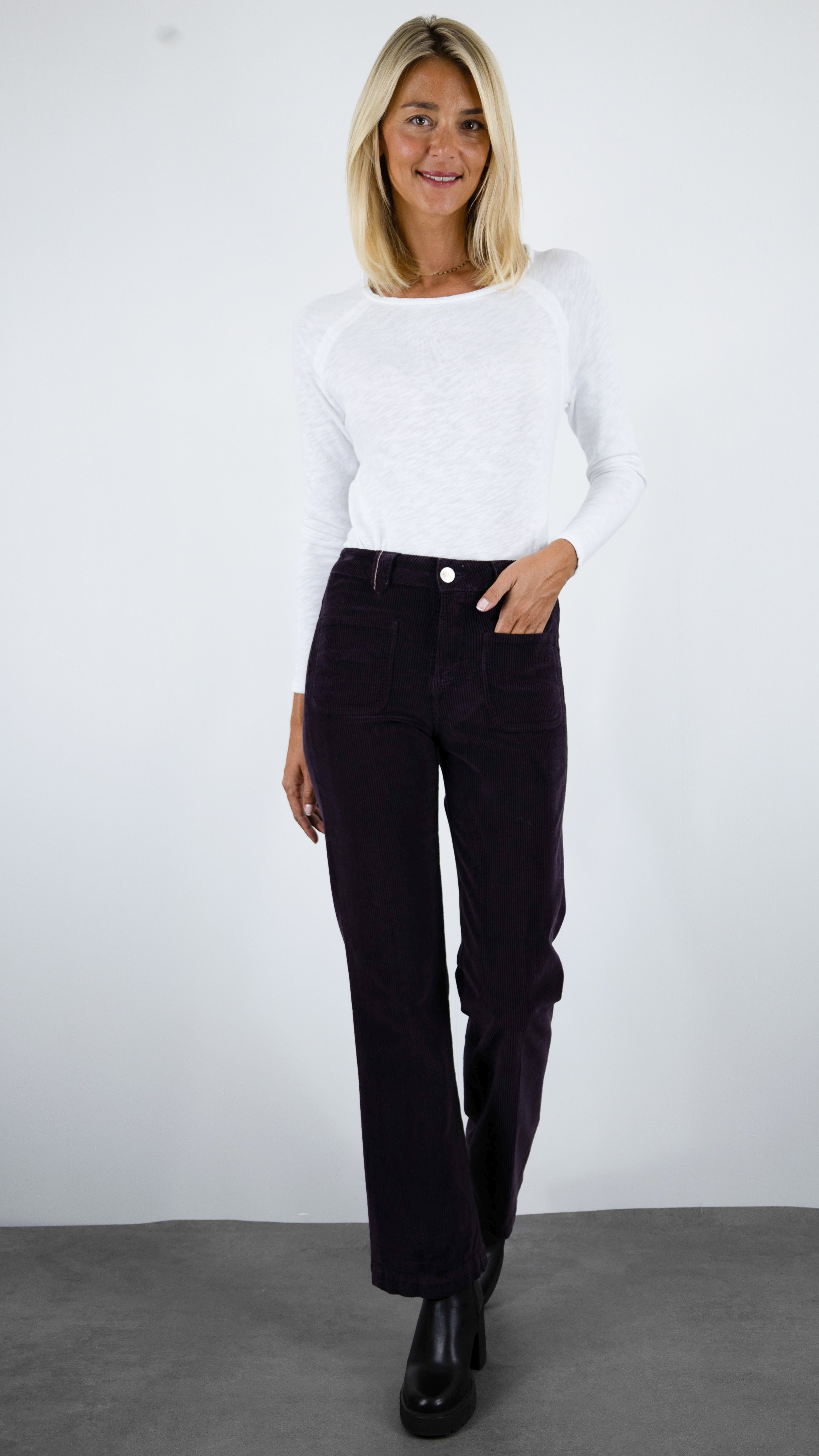 PANTALON FLARE EN VELOURS POUR FEMME ISLOW TINA ORIGINAL CORD#COLOR_CASSIS/PRUNE