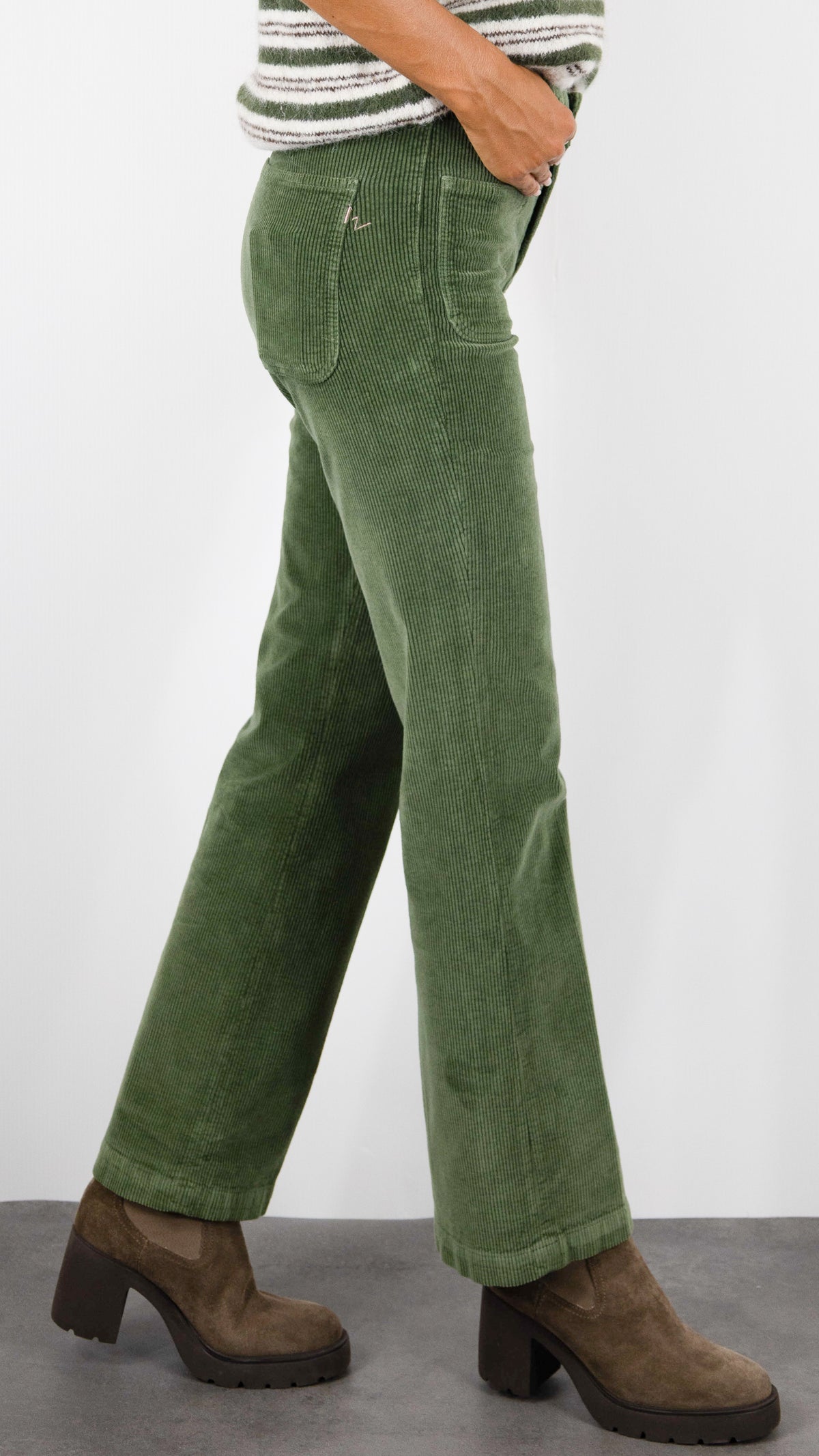 PANTALON FLARE EN VELOURS POUR FEMME ISLOW TINA ORIGINAL CORD#COLOR_SERPENTINE/VERT CLAIR