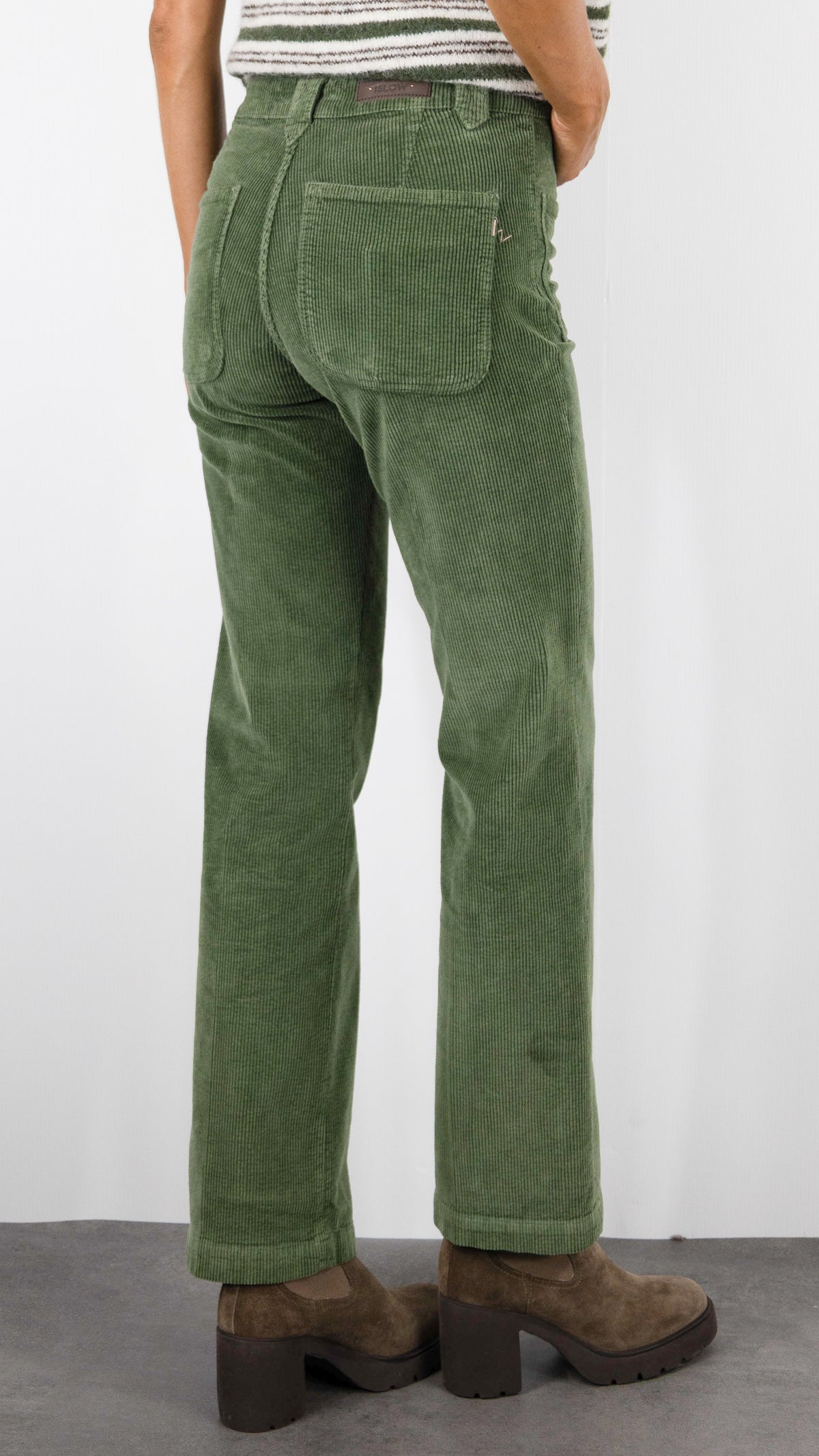 PANTALON FLARE EN VELOURS POUR FEMME ISLOW TINA ORIGINAL CORD#COLOR_SERPENTINE/VERT CLAIR