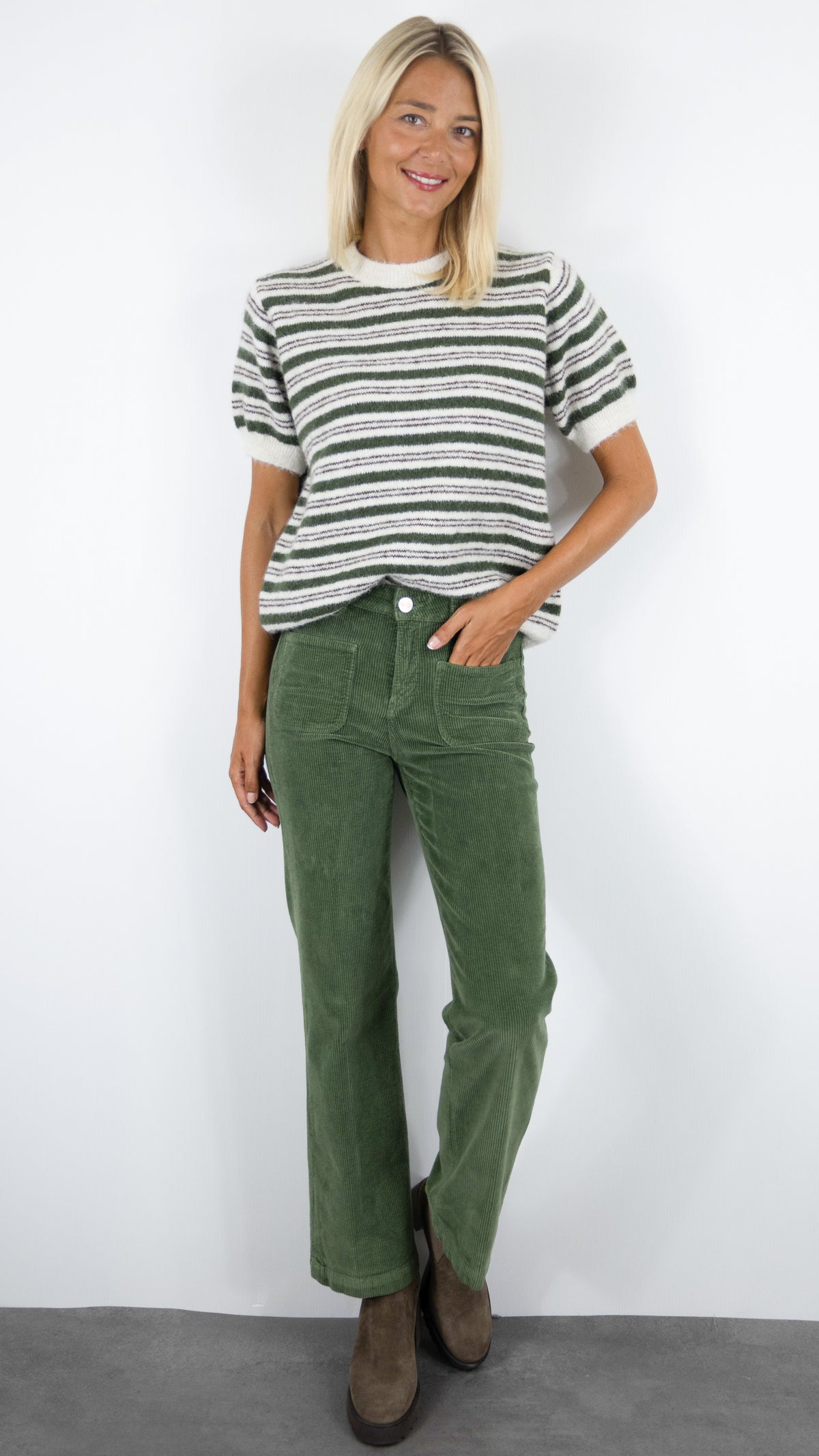 PANTALON FLARE EN VELOURS POUR FEMME ISLOW TINA ORIGINAL CORD#COLOR_SERPENTINE/VERT CLAIR