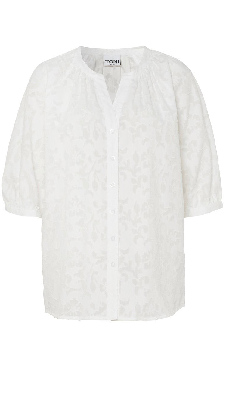 BLOUSE DEVOREE EN COTON BLANC TONI 27-10/1407-3