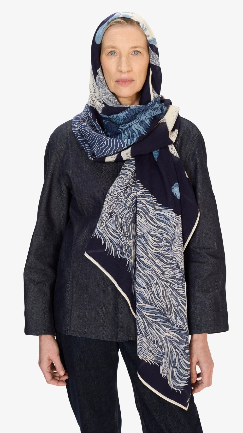 ECHARPE EN LAINE AVEC IMPRIME CHIENS INOUI EDITIONS TOUTOU#COLOR_NAVY/MARINE