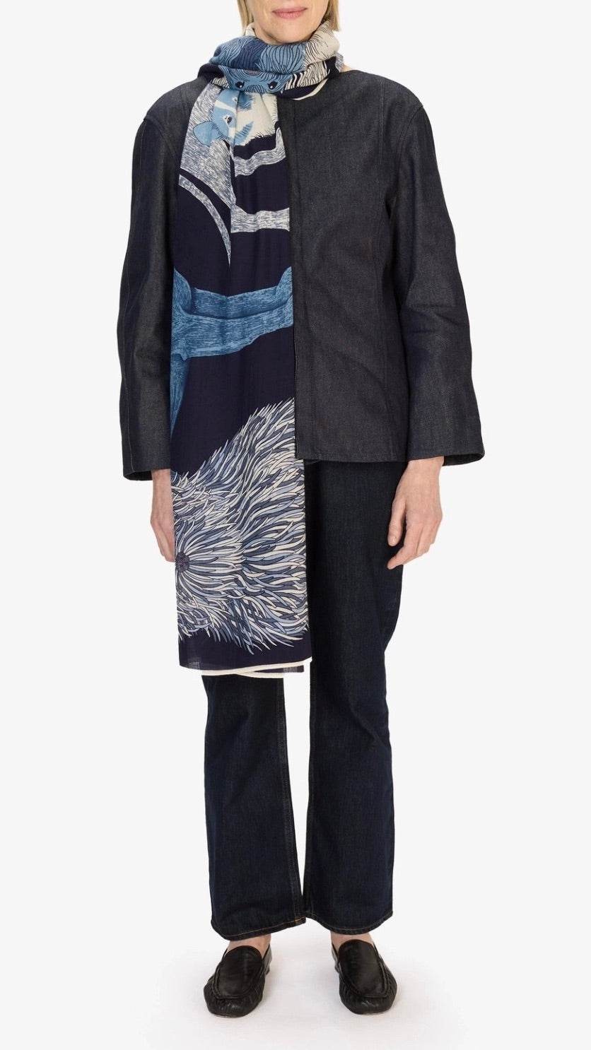 ECHARPE EN LAINE AVEC IMPRIME CHIENS INOUI EDITIONS TOUTOU#COLOR_NAVY/MARINE