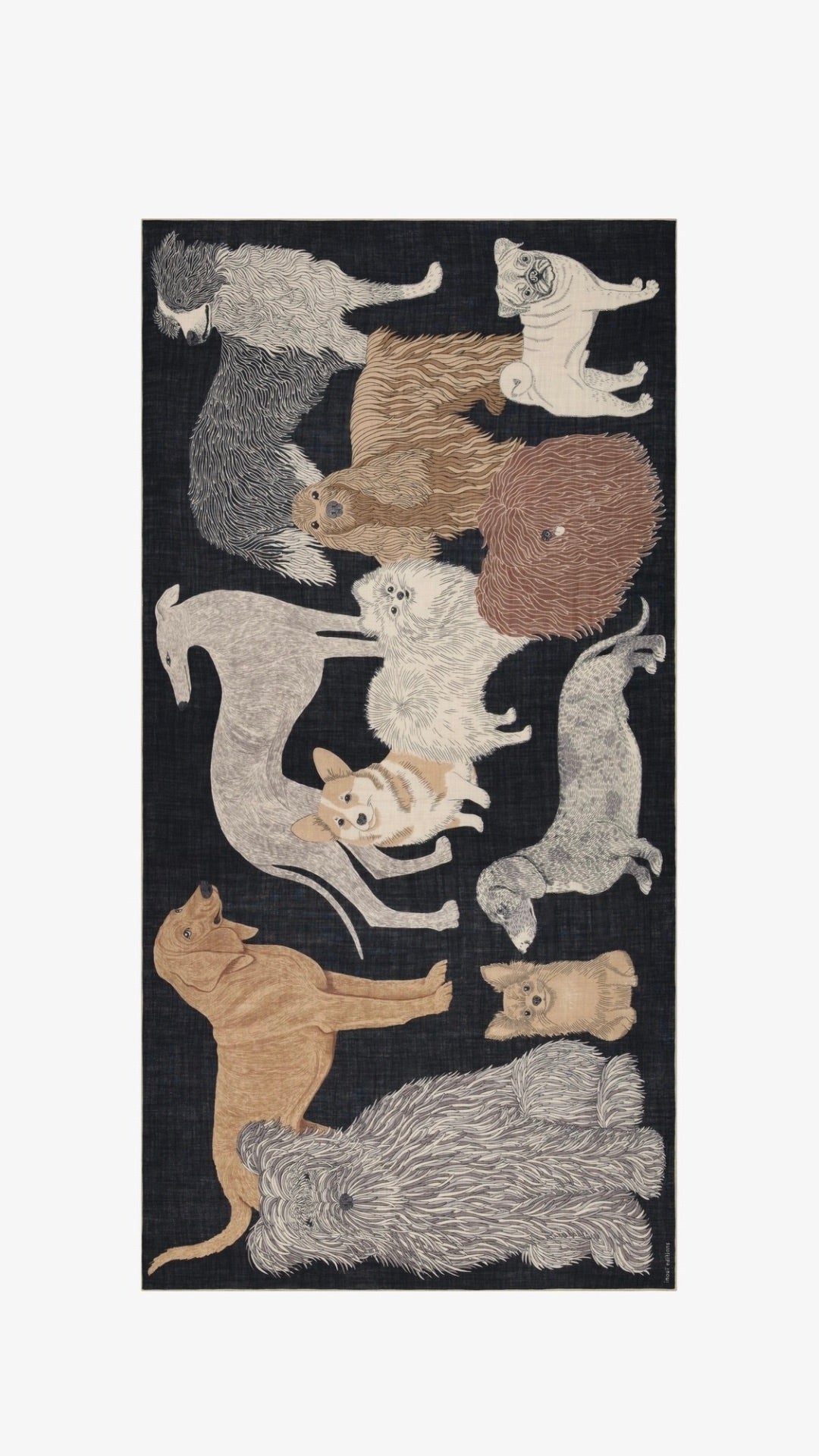 ECHARPE EN LAINE AVEC IMPRIME CHIENS INOUI EDITIONS TOUTOU#COLOR_NOIR