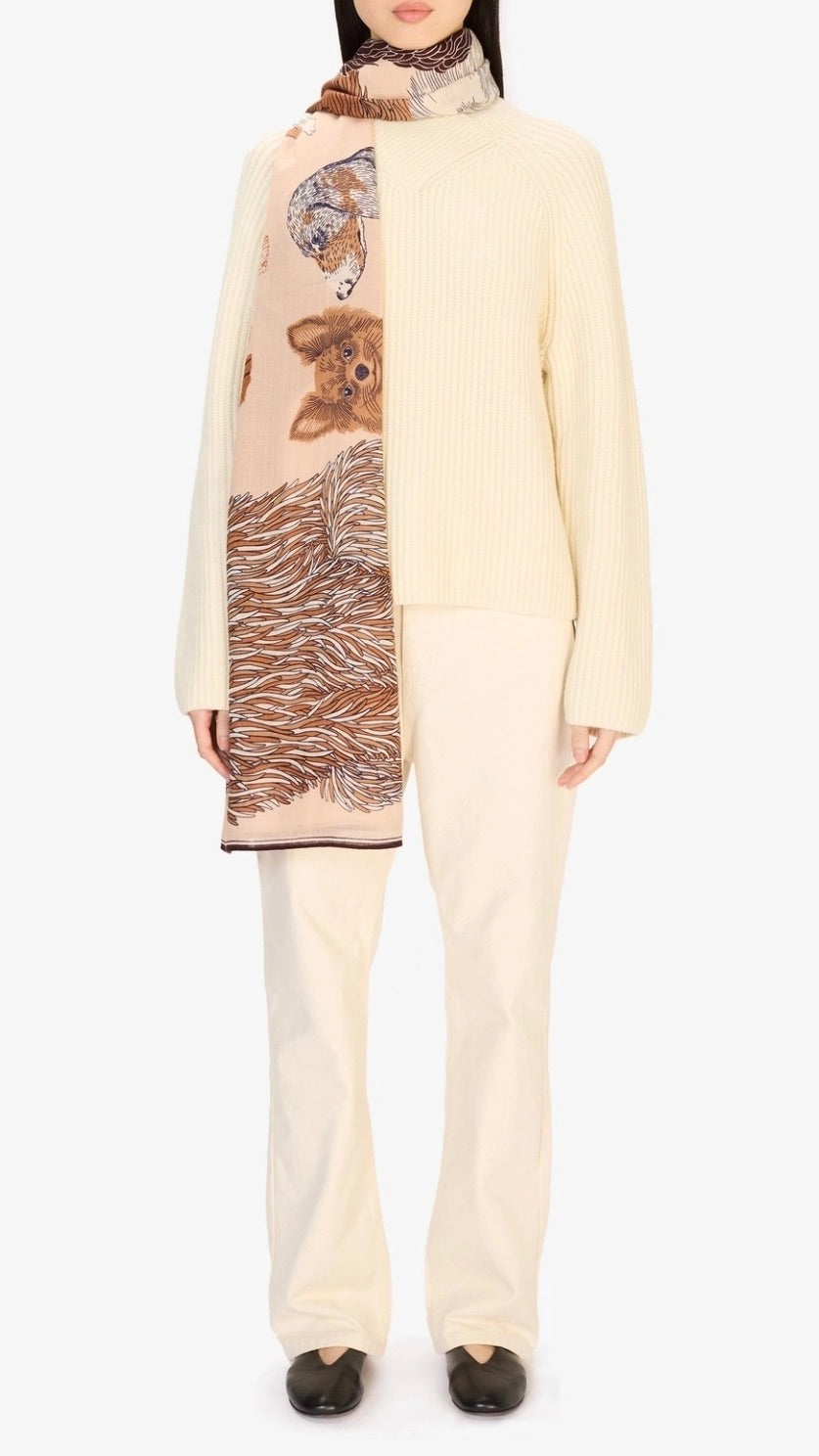 ECHARPE EN LAINE AVEC IMPRIME CHIENS INOUI EDITIONS TOUTOU#COLOR_NUDE