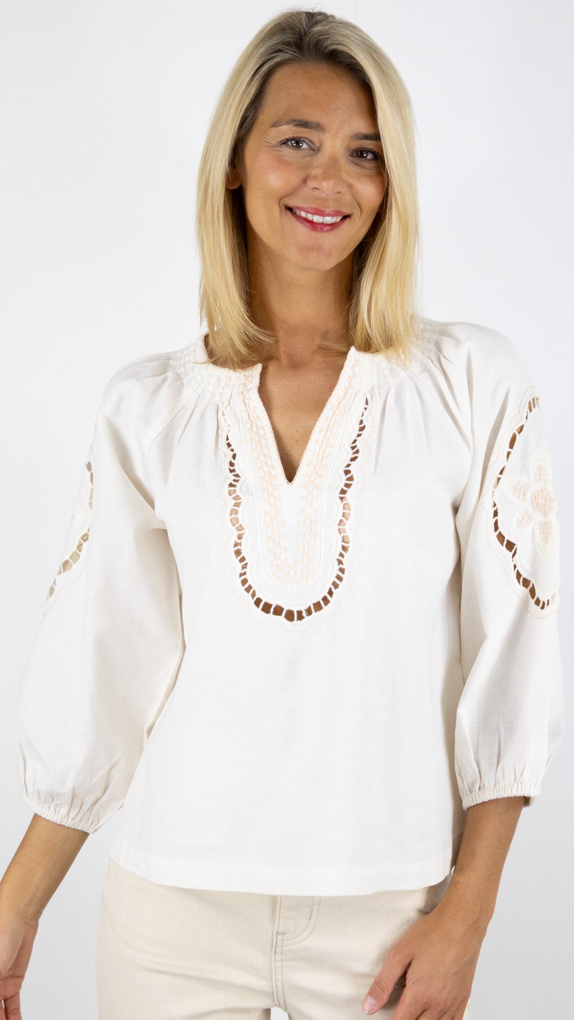 BLOUSE BRODEE EN COTON ECRU GERARD DAREL ULALI