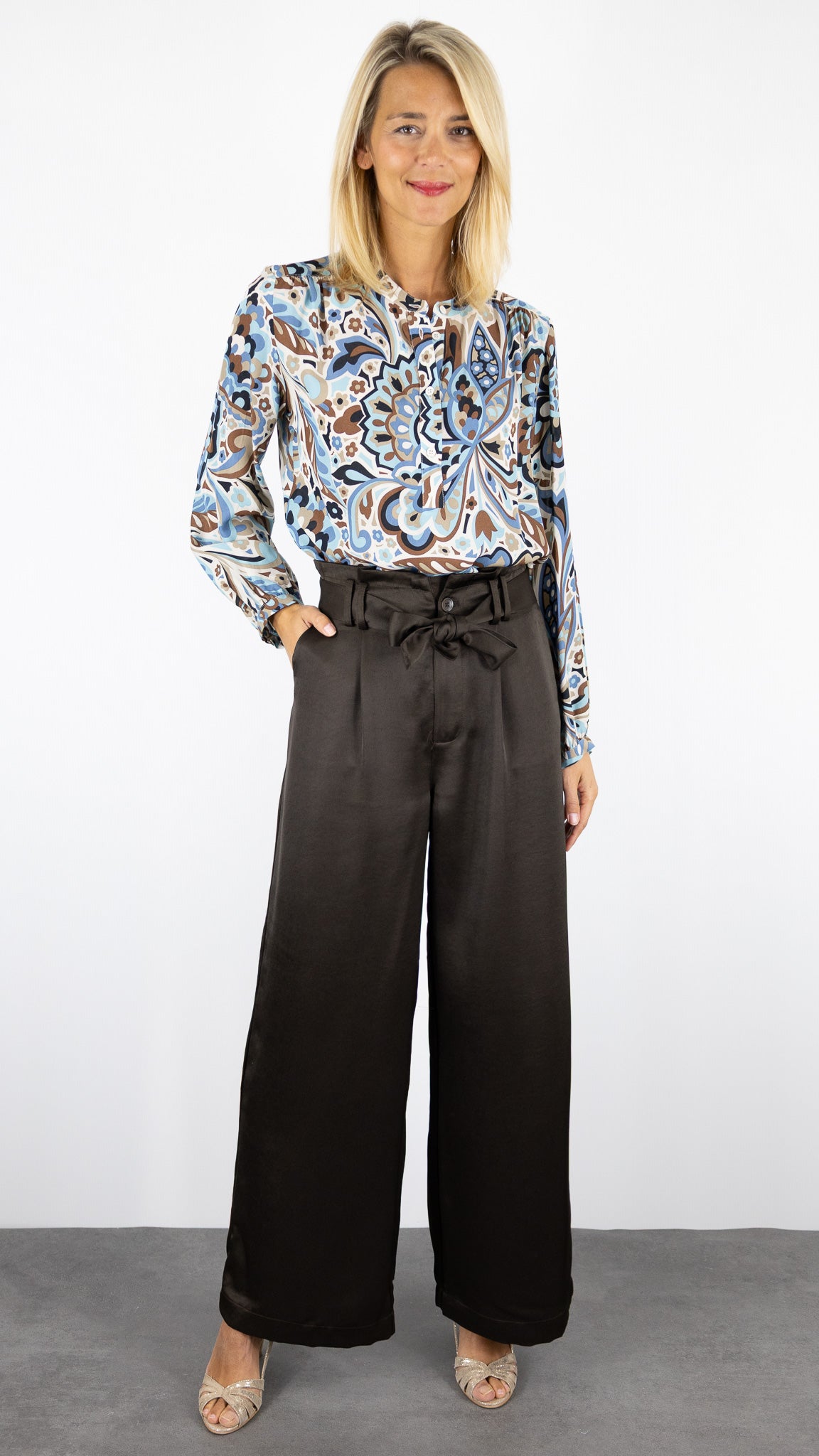 PANTALON FLUIDE TAILLE HAUTE ADORE OLYMPE#COLOR_CHOCOLAT