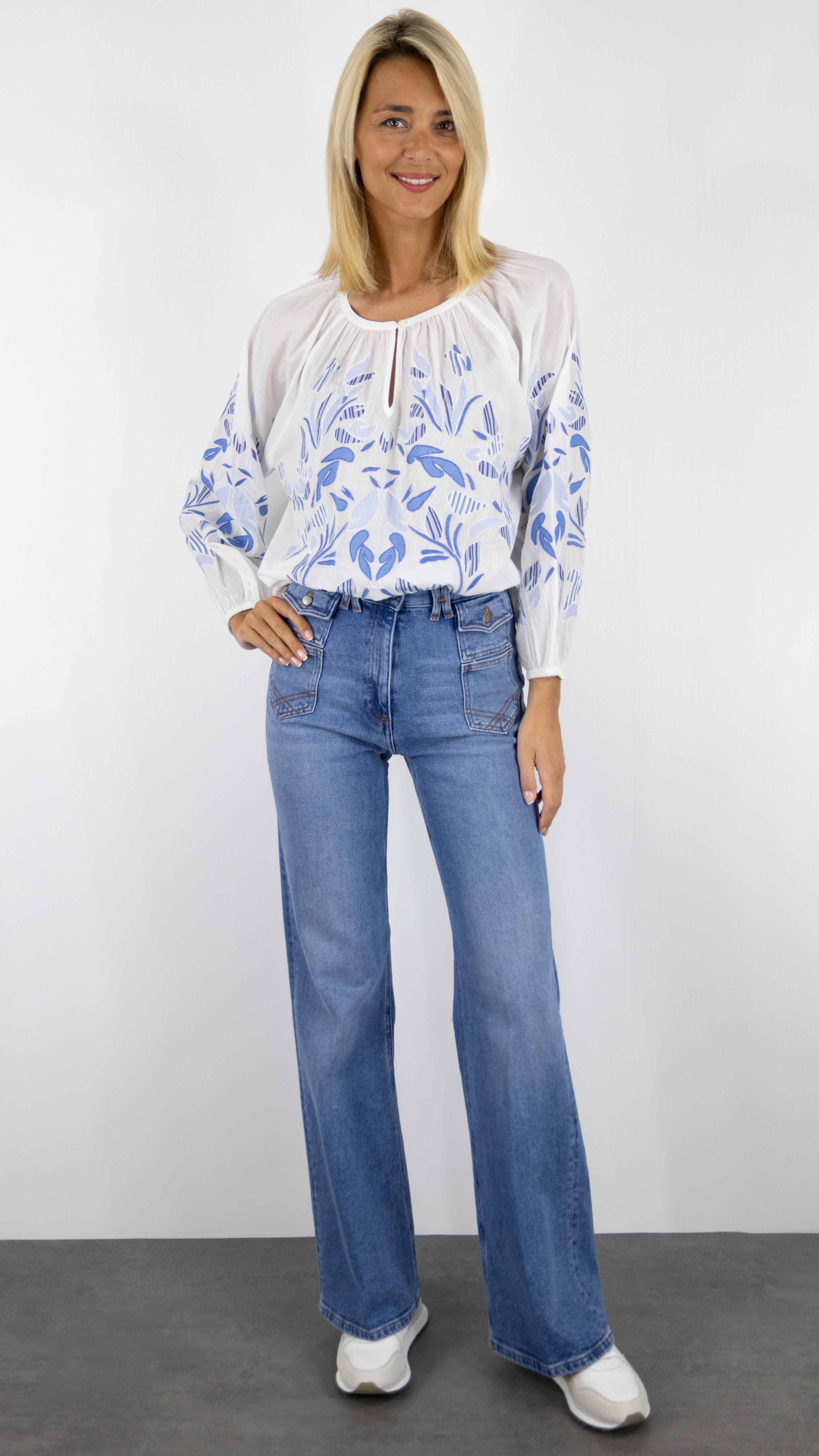 BLOUSE BRODEE CIEL BLANC GERARD DAREL LUTESA DBCB8/B335#COLOR_1100/BLANC BLEU