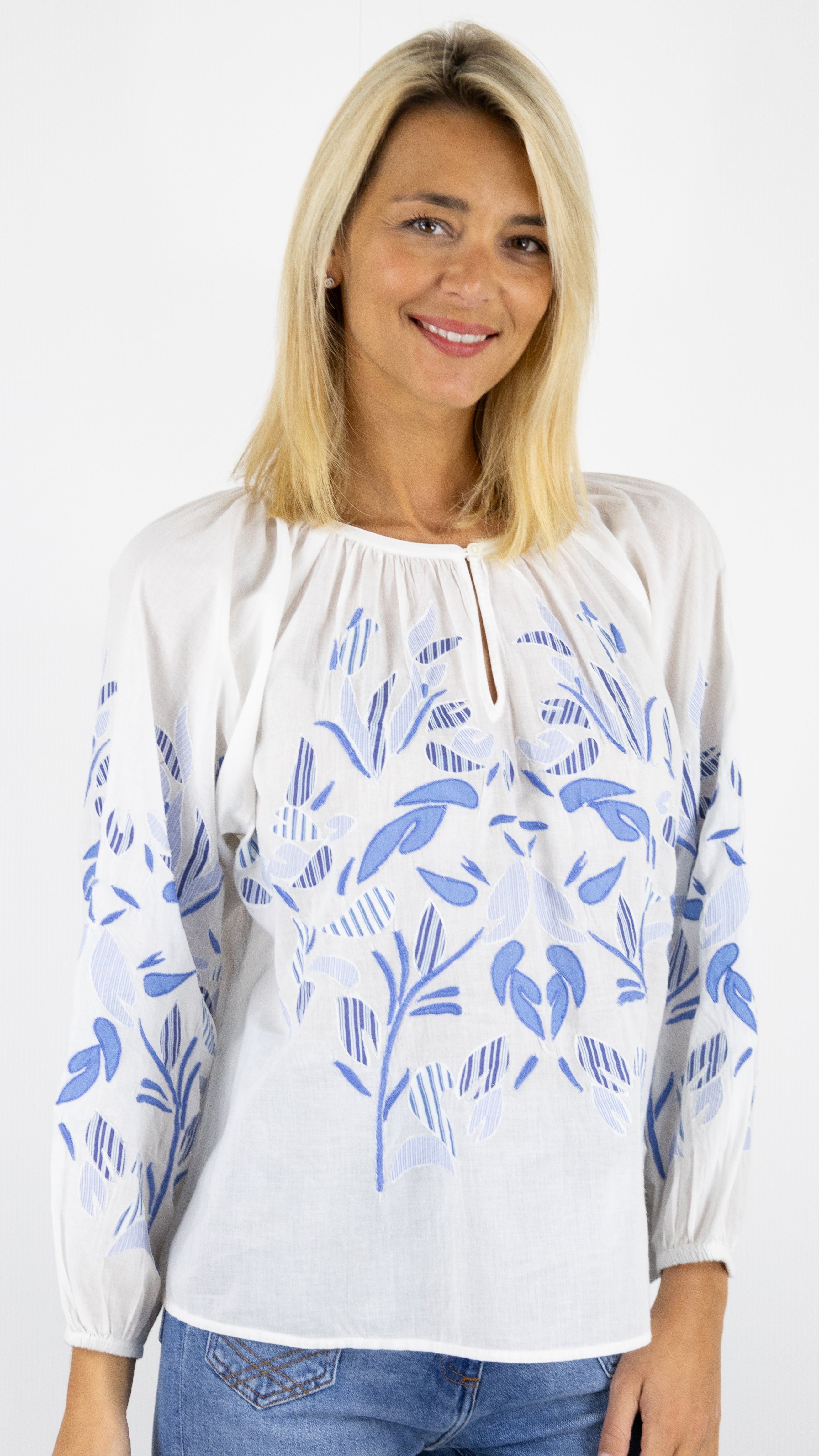 BLOUSE BRODEE CIEL BLANC GERARD DAREL LUTESA DBCB8/B335#COLOR_1100/BLANC BLEU