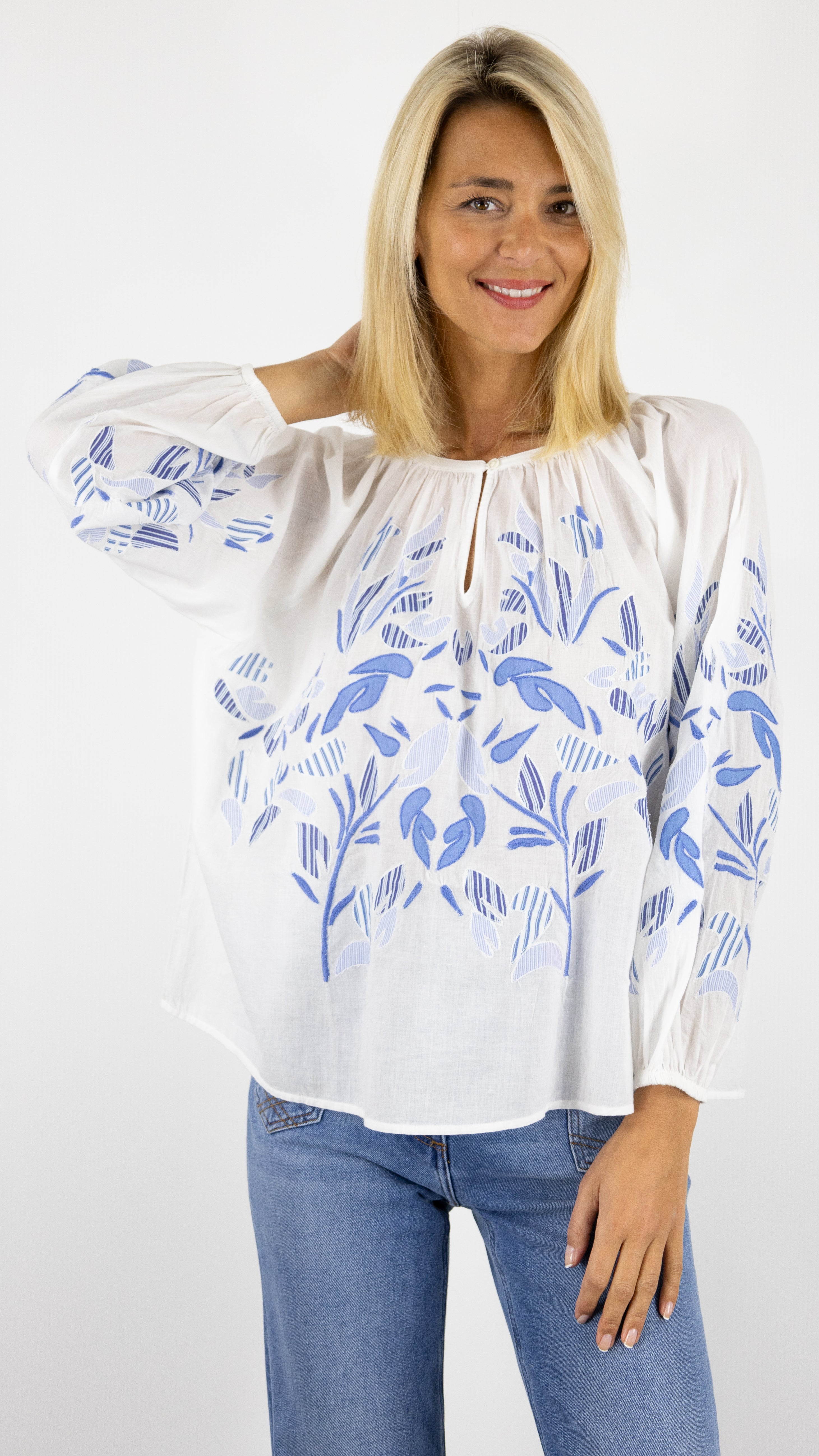BLOUSE BRODEE CIEL BLANC GERARD DAREL LUTESA DBCB8/B335#COLOR_1100/BLANC BLEU