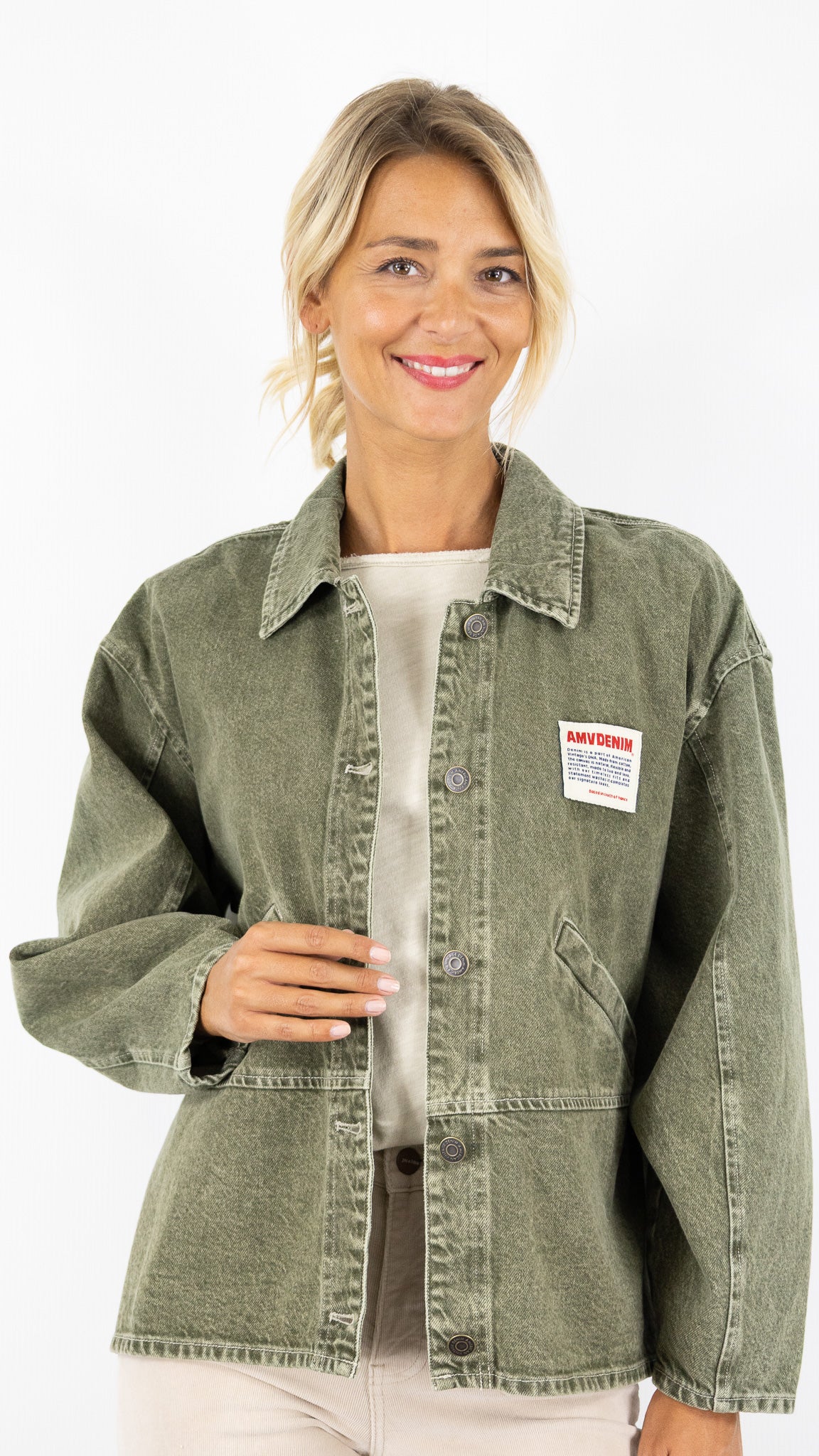 VESTE EN JEANS KAKI OLIVE AMERICAN VINTAGE UZATOWN