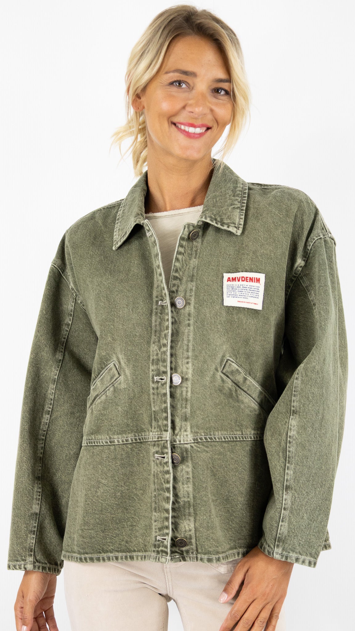 VESTE EN JEANS KAKI OLIVE AMERICAN VINTAGE UZATOWN