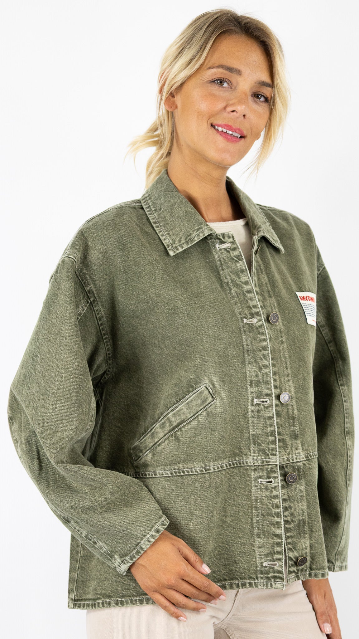 VESTE EN JEANS KAKI OLIVE AMERICAN VINTAGE UZATOWN