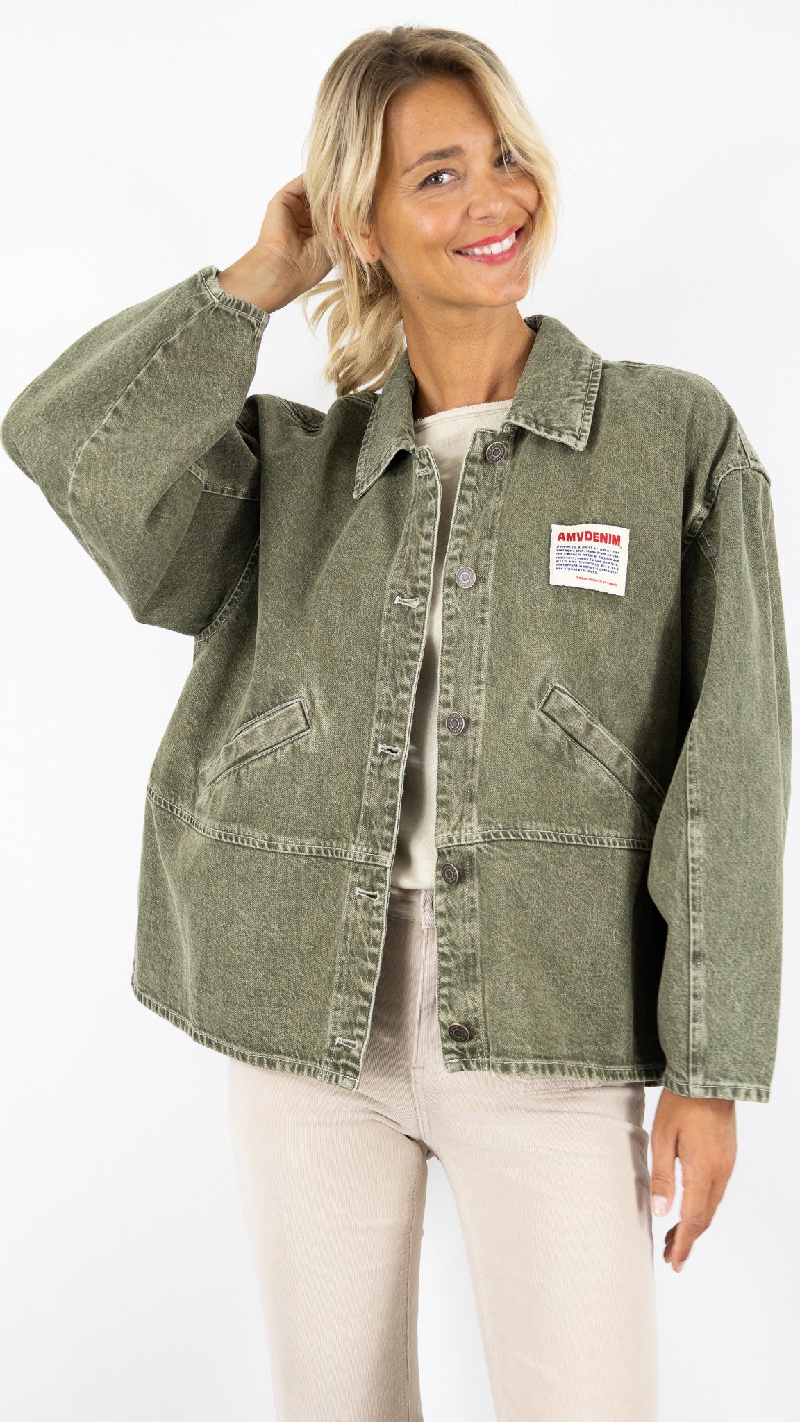 VESTE EN JEANS KAKI OLIVE AMERICAN VINTAGE UZATOWN