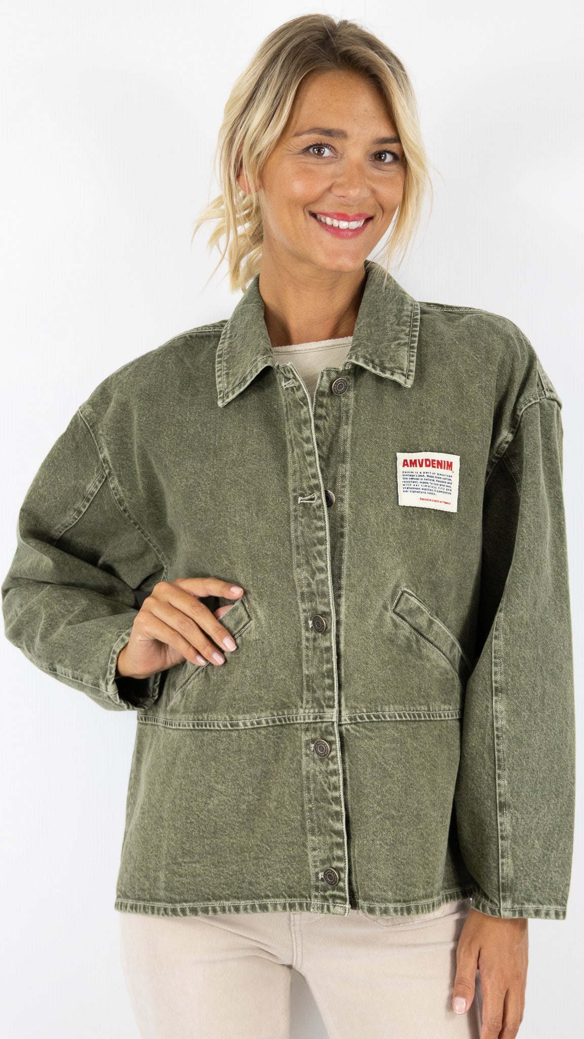 VESTE EN JEANS KAKI OLIVE AMERICAN VINTAGE UZATOWN