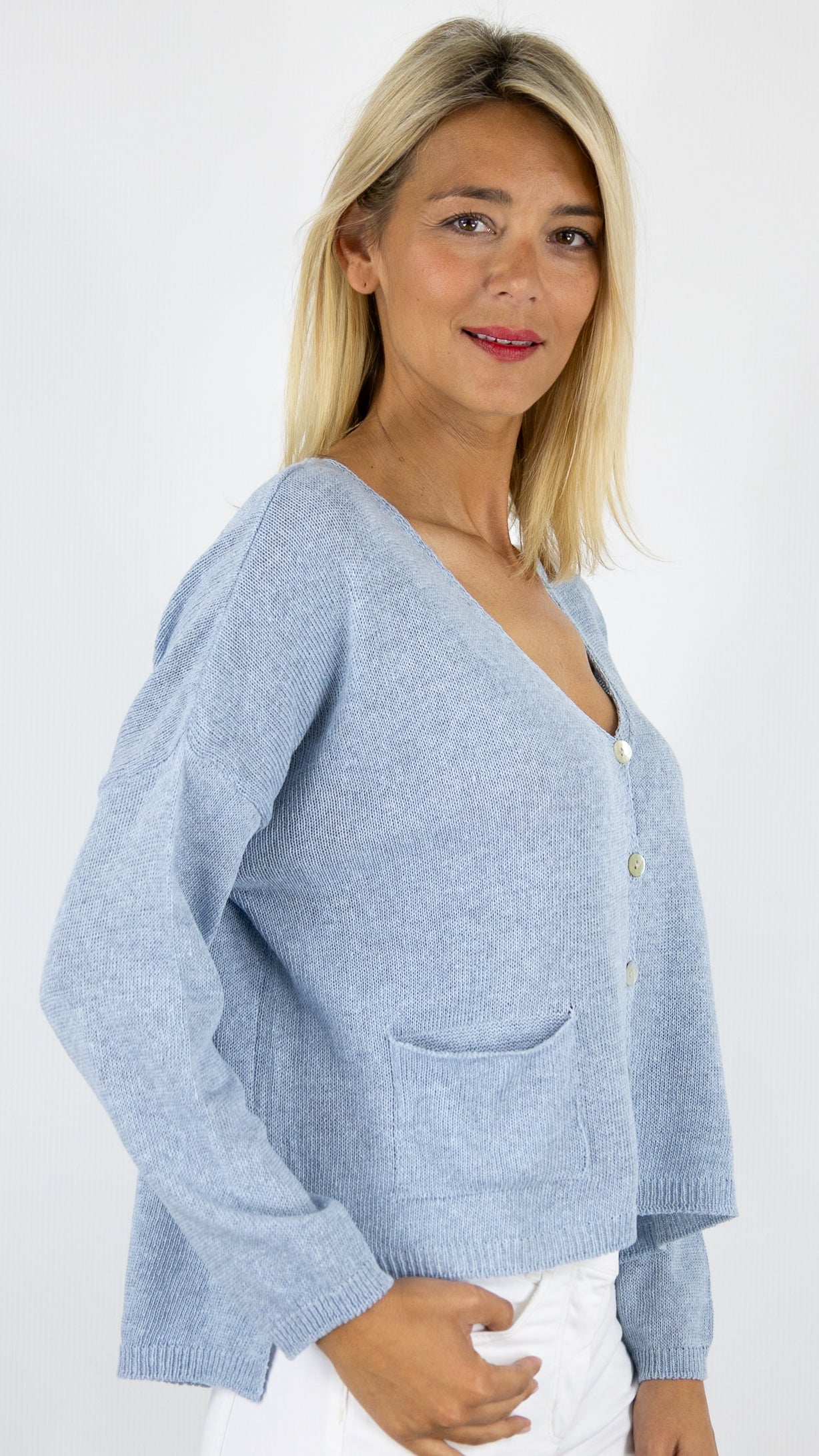 GILET V COURT FIN ALEXANDRE LAURENT V8205##COLOR_JEANS