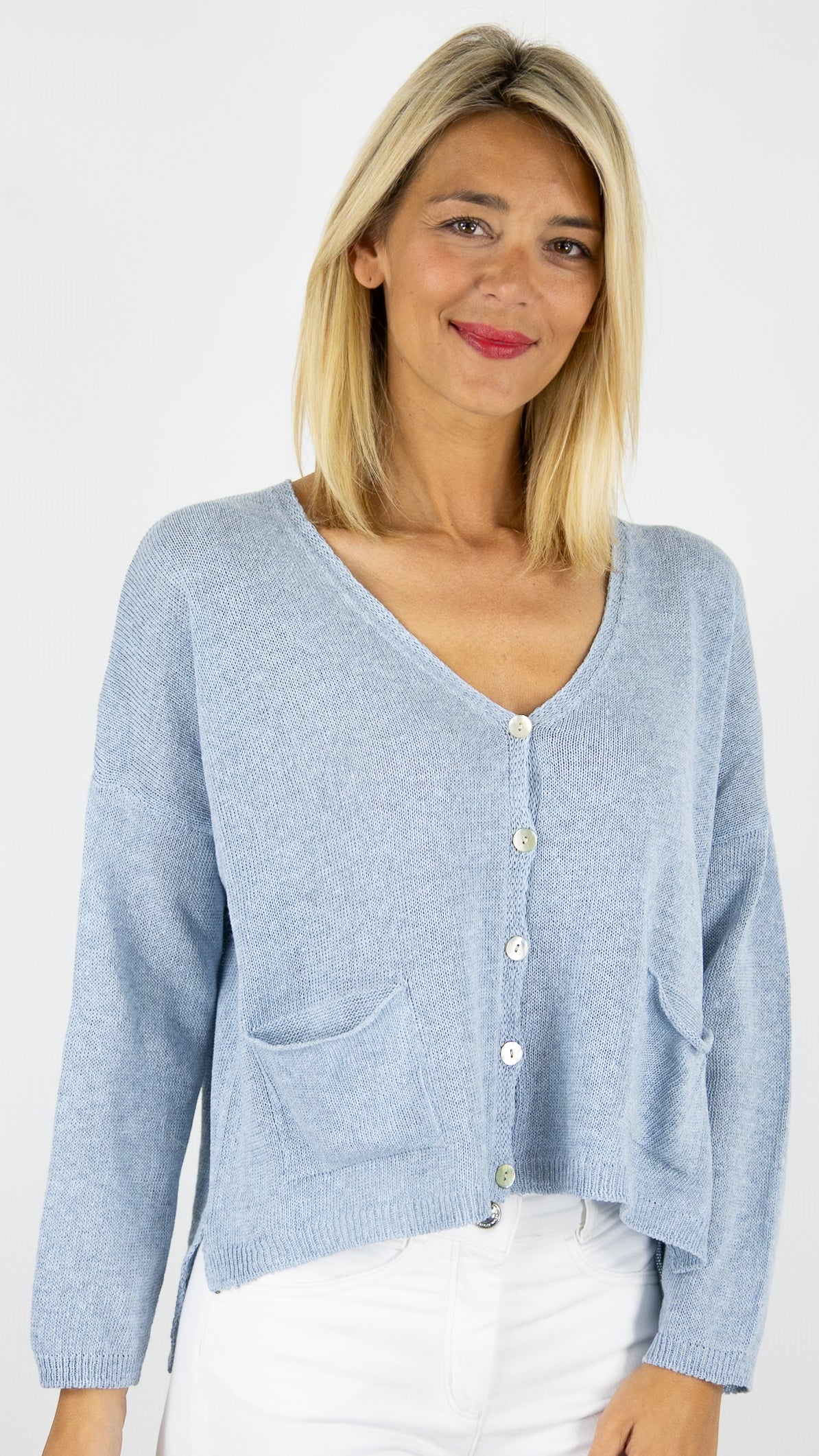 GILET V COURT FIN ALEXANDRE LAURENT V8205##COLOR_JEANS