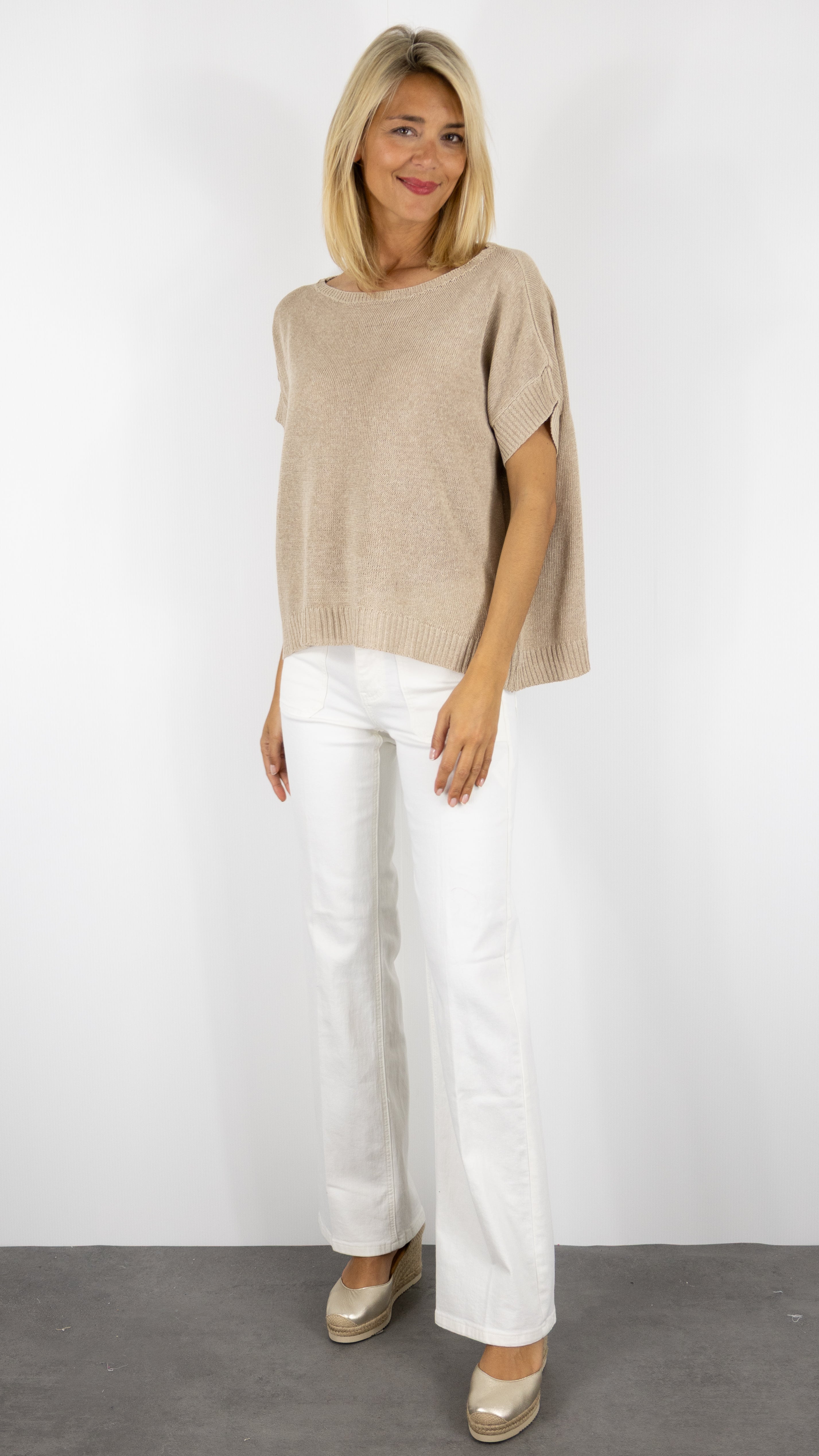 PULL AMPLE MANCHES COURTES EN MAILLE ALEXANDRE LAURENT V8211#COLOR_BEIGE